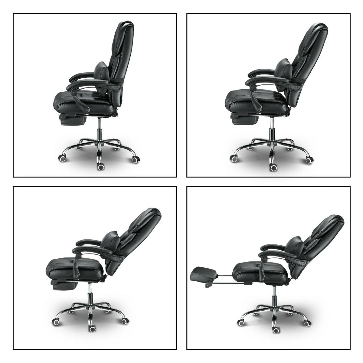 3 NEADER PU Leather 8-Point Massage Executive Office Chair w/ Lumbar Support Retractable Footrest, 3 of 5