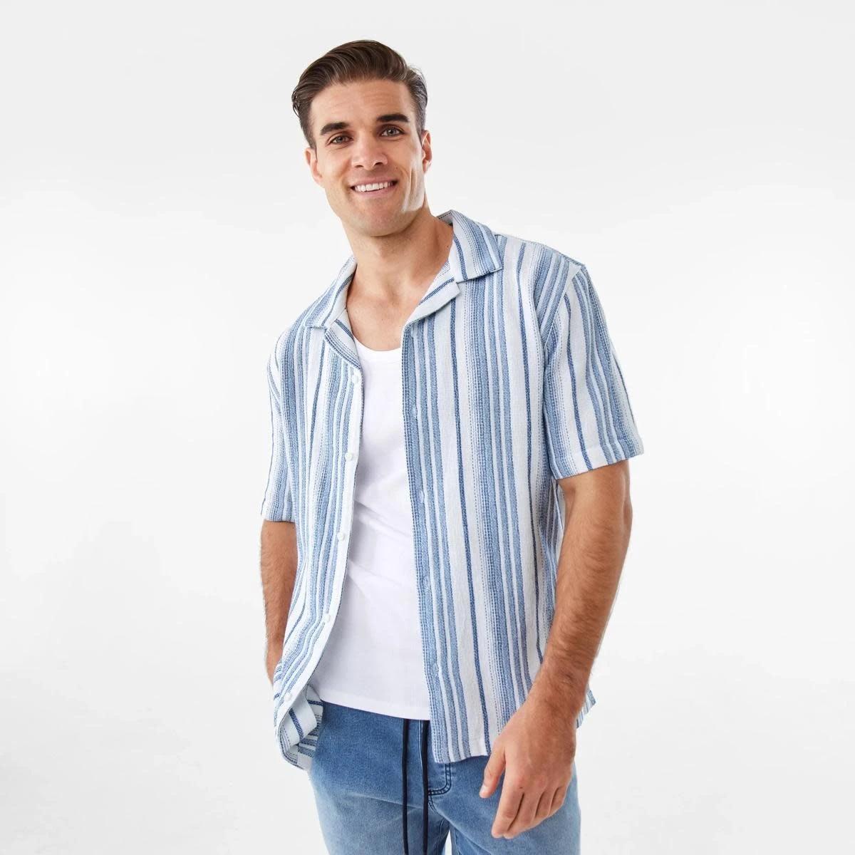 1 Short Sleeve Textured Stripe Shirt VAM STRIPE BLUE, 1 of 7