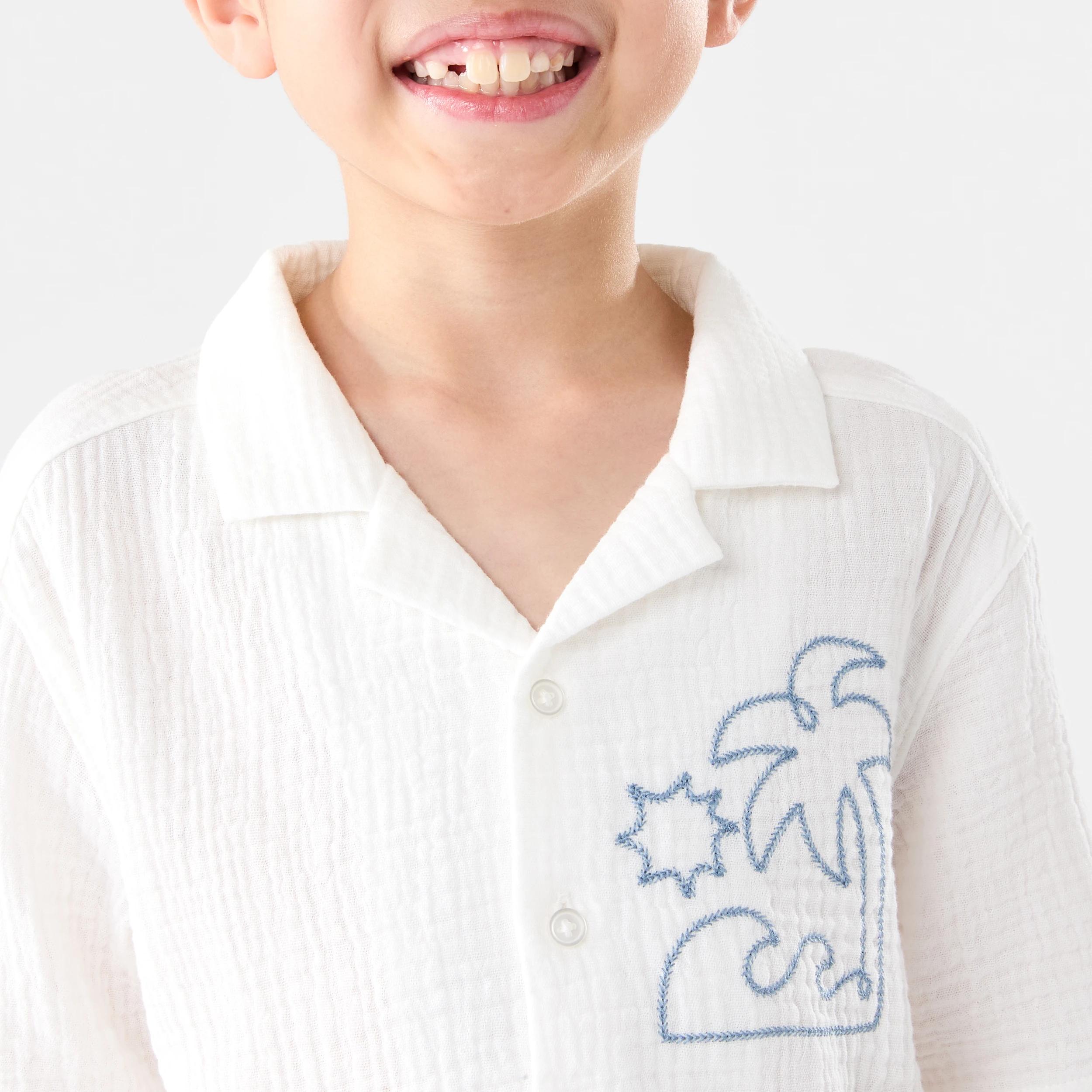 5 Short Sleeve Embroidery Resort Shirt Wht Beach, 5 of 7