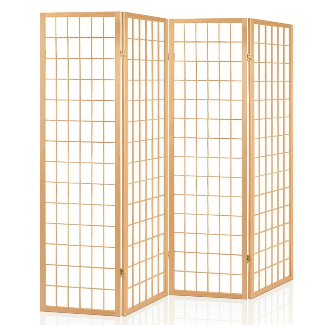 1 Artiss 4 Panel Room Divider Screen 174x179cm Solid Pine Wood Folding Privacy Lightweight Oriental Style - brown, 1 of 8