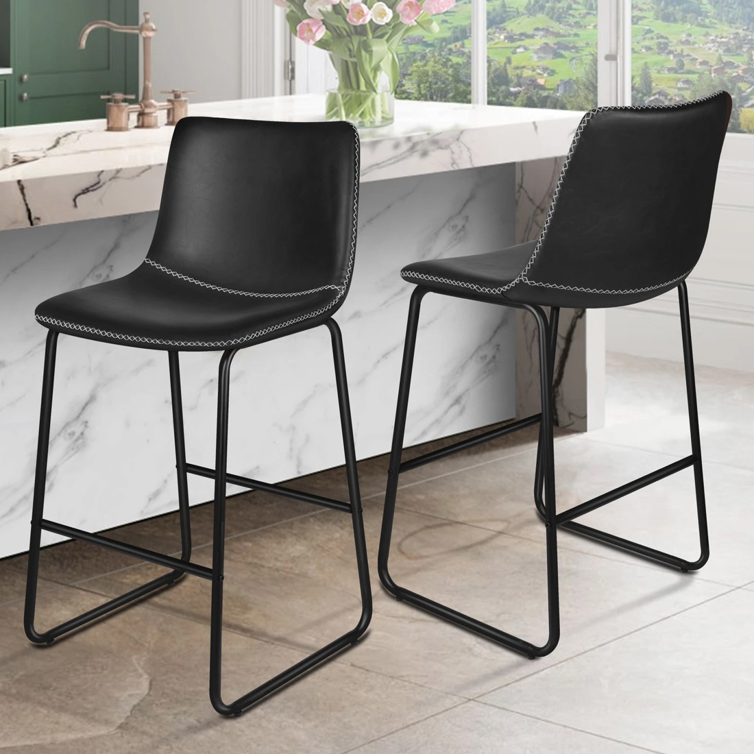 2 Alfordson 2x Bar Stools 66cm Kitchen Counter Metal Vintage Dining Chairs - Black, 2 of 8