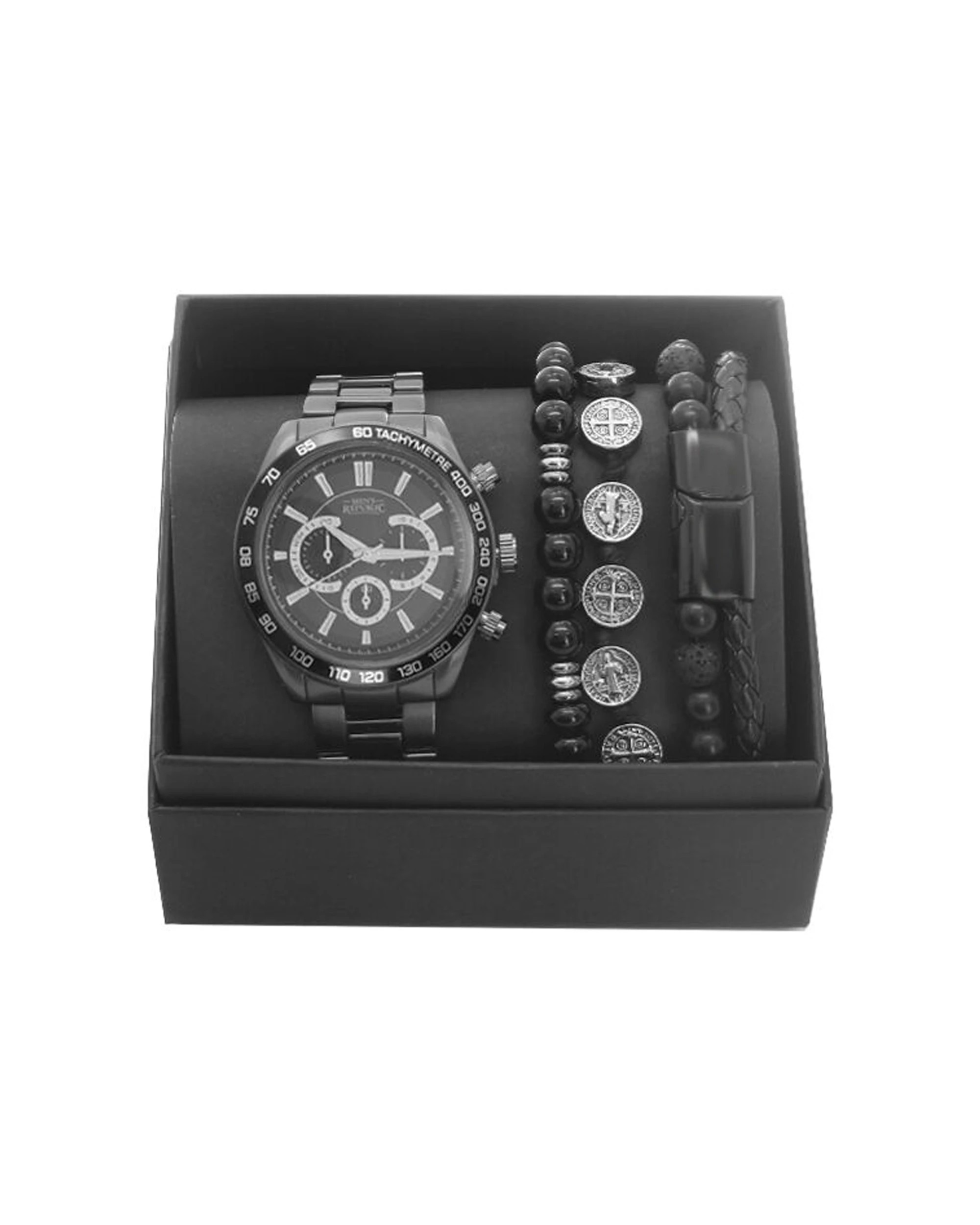 1 Men'S Republic Quartz Watch Set And 3 Bracelets Alloy Watch Gift Box - Grey, 1 of 3