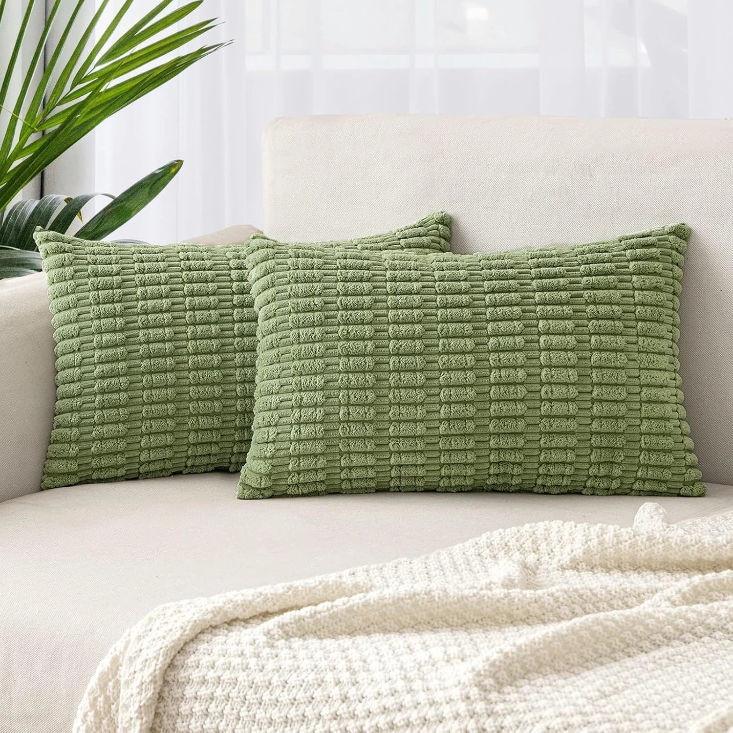 1 Gioia Casa 2-Pack Boho Striped Corduroy Cushion Covers 30x50cm - Sage Green, 1 of 1