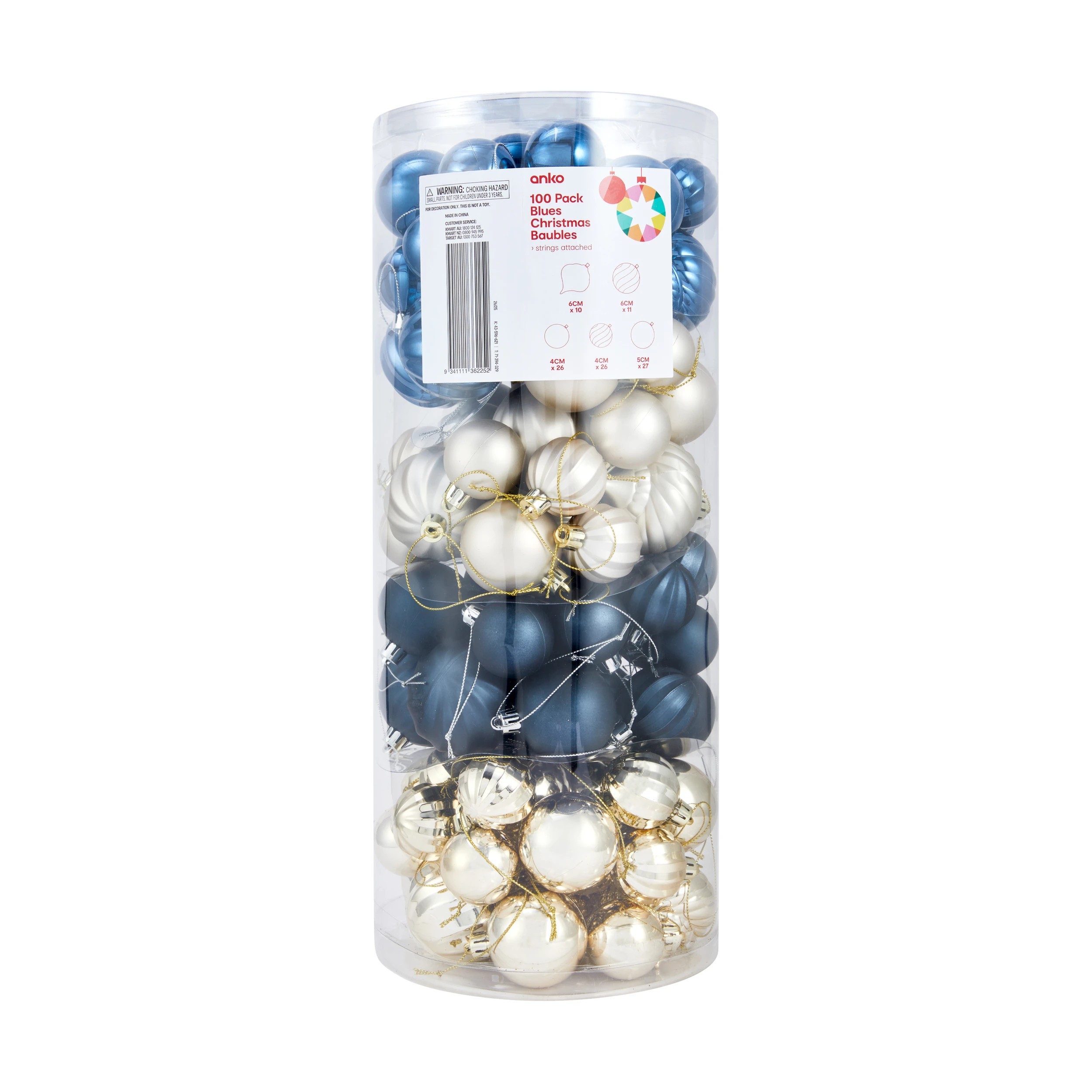 4 100 Pack Blues Christmas Baubles, 4 of 4