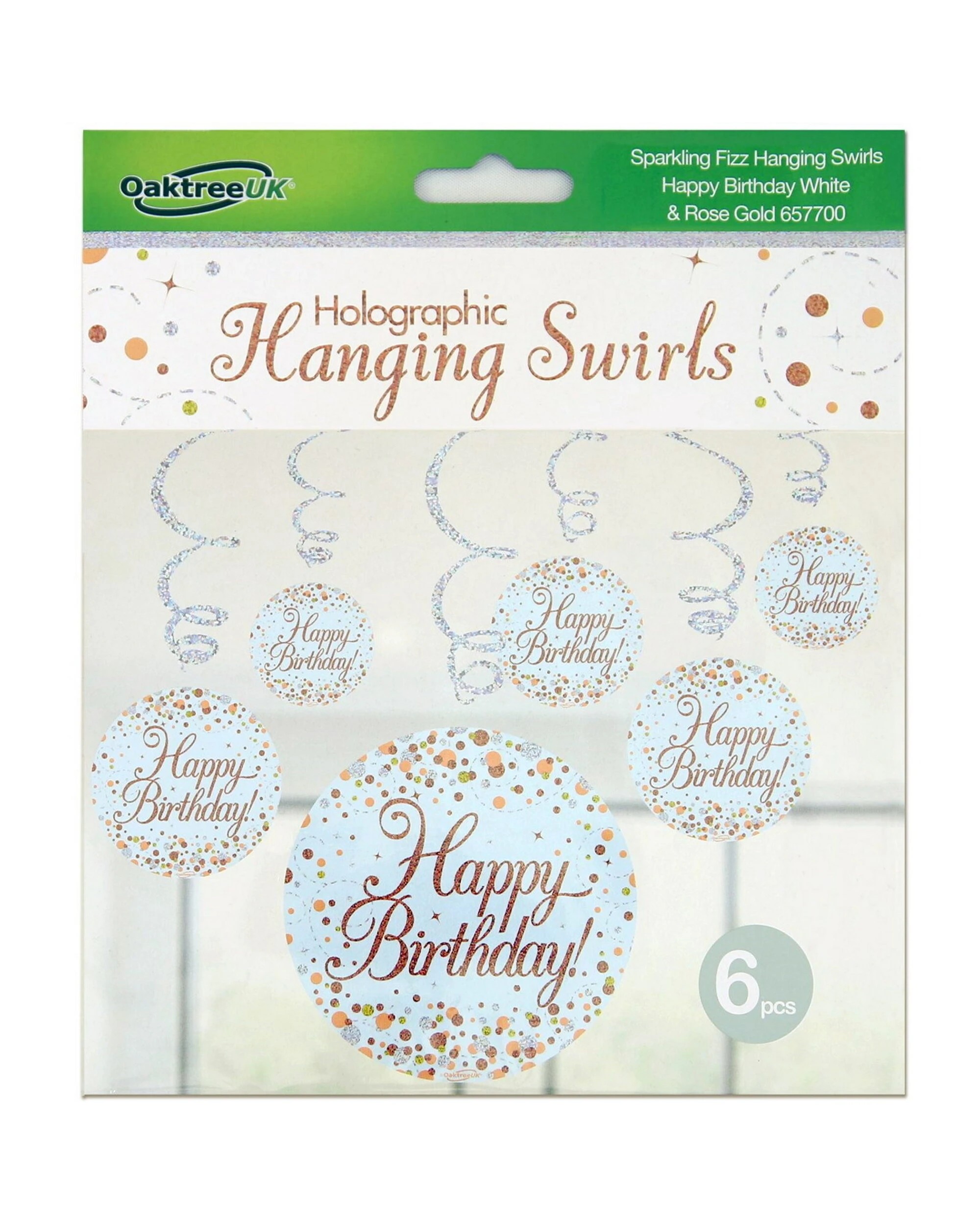 2 Alpen Sparkling Fizz Rose Happy Birthday Holographic Swirls Pack of 6 - Gold, 2 of 2