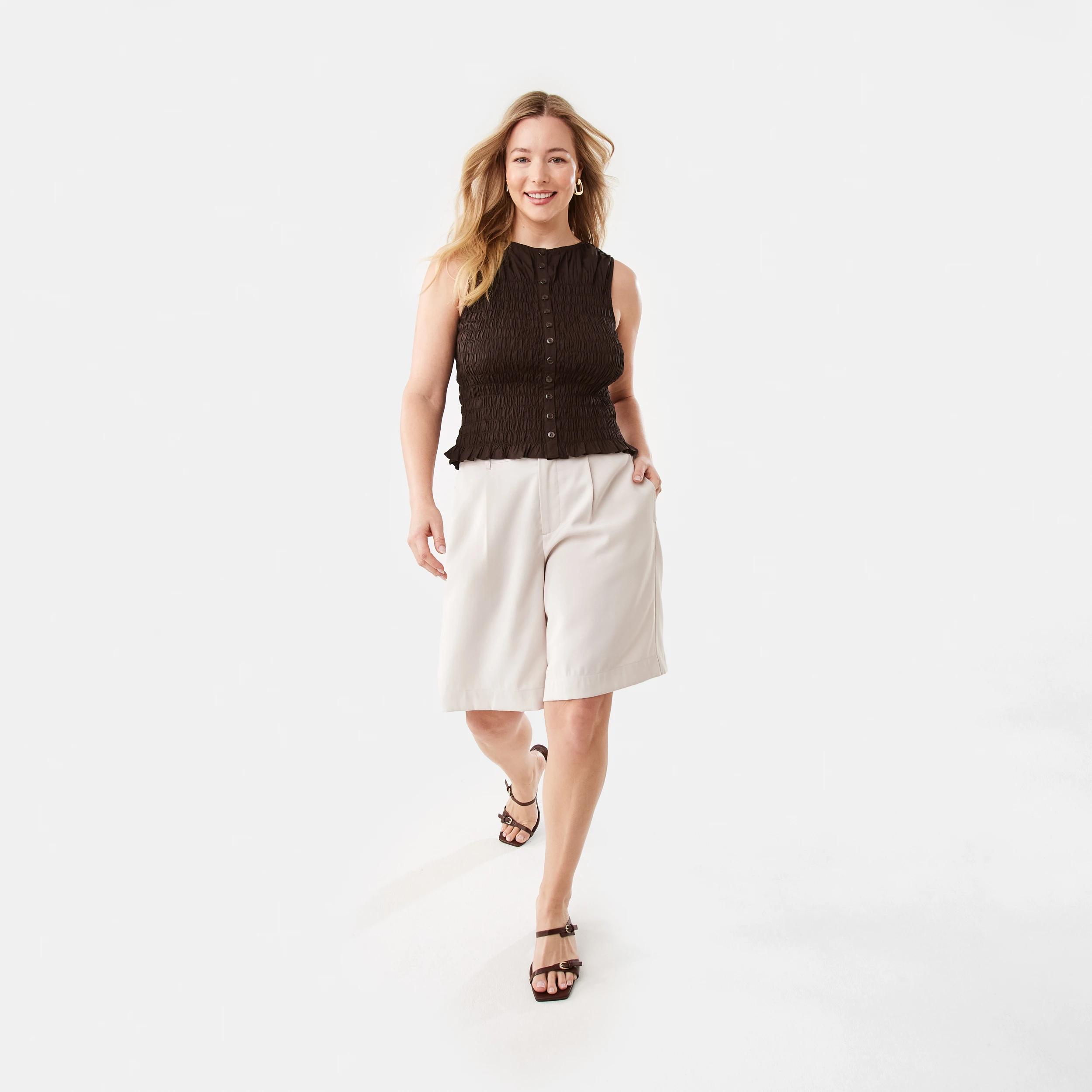 2 Sleeveless Shirred Button Through Top MELTED CHOCOLATE, 2 of 8