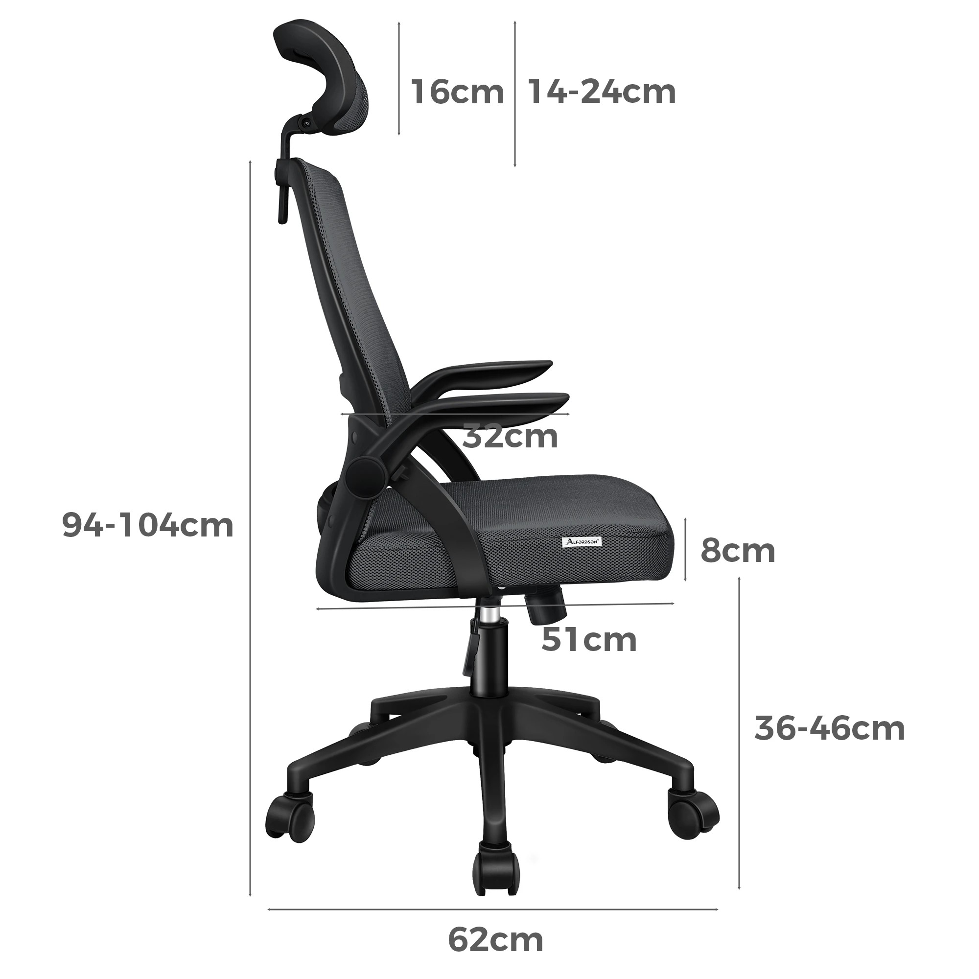 7 Alfordson Mesh Office Chair Executive Seat Tilt Gaming Racing Computer - Grey, 7 of 10