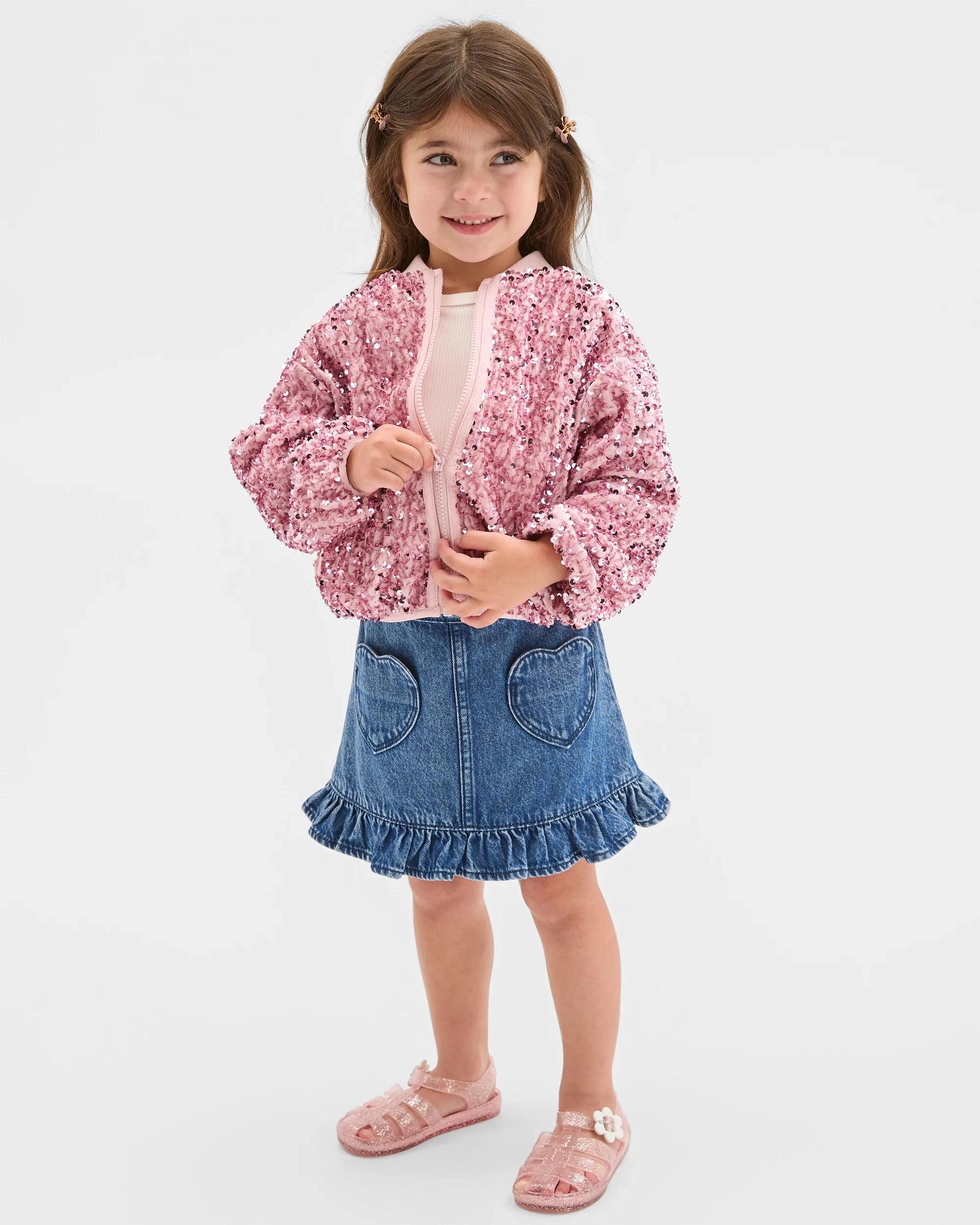 2 Target Kids Sequin Long Sleeve Bomber Jacket PINK, 2 of 10