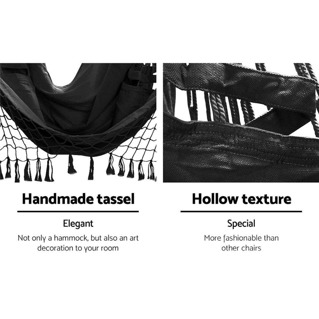 6 Gardeon Hanging Hammock Chair Outdoor Swing Hammocks Tassel - Grey, 6 of 8