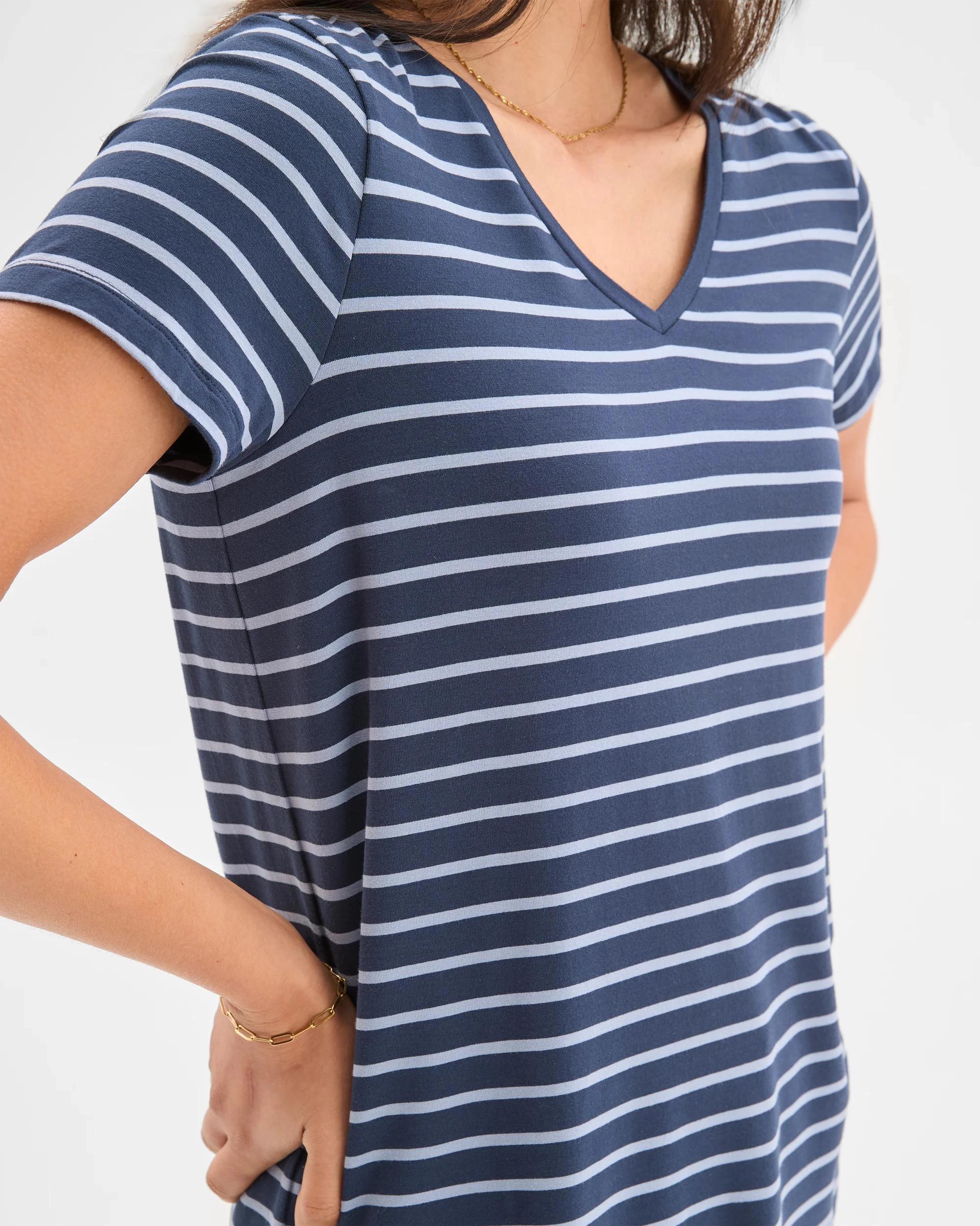 3 Target Woman Short Sleeve V-Neck T-Shirt NAVY BLAZER/DUSTY BLUE, 3 of 5