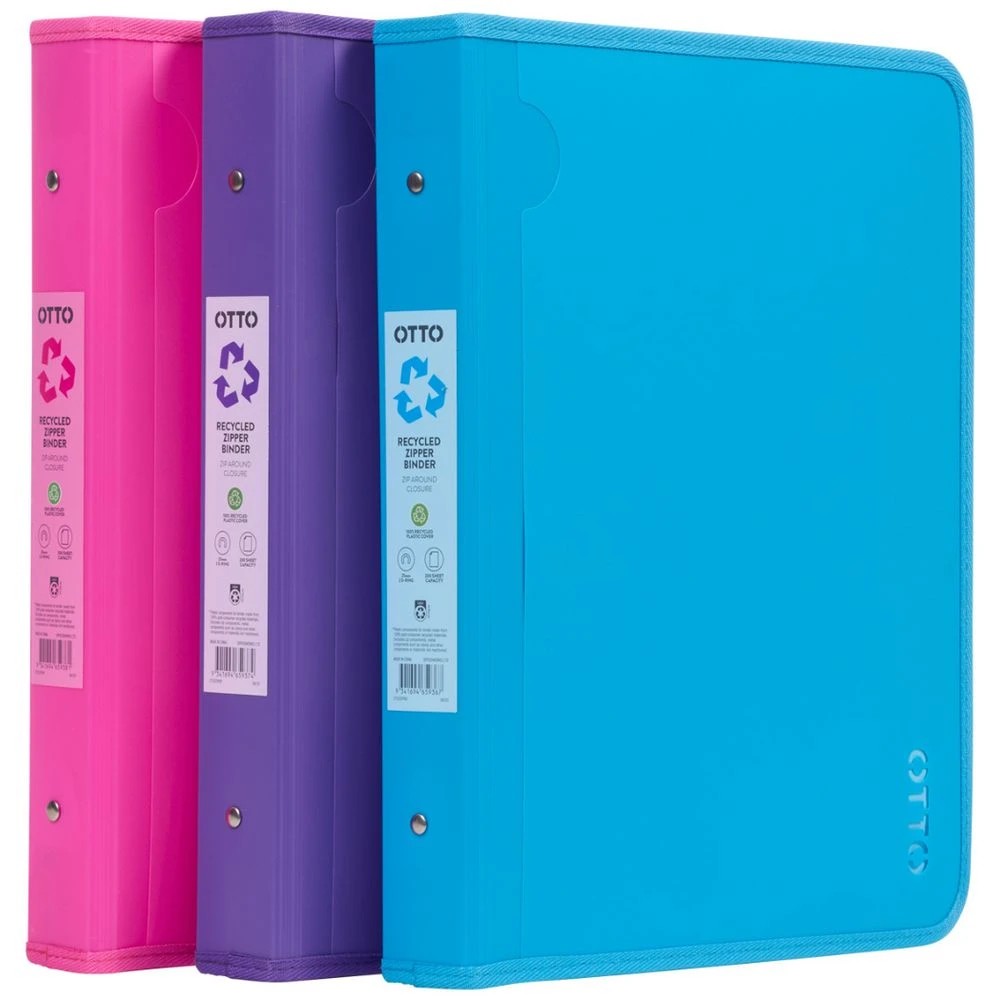 5 Otto A4 Recycled 2 D-Ring Zipper Binder Blue, 5 of 5