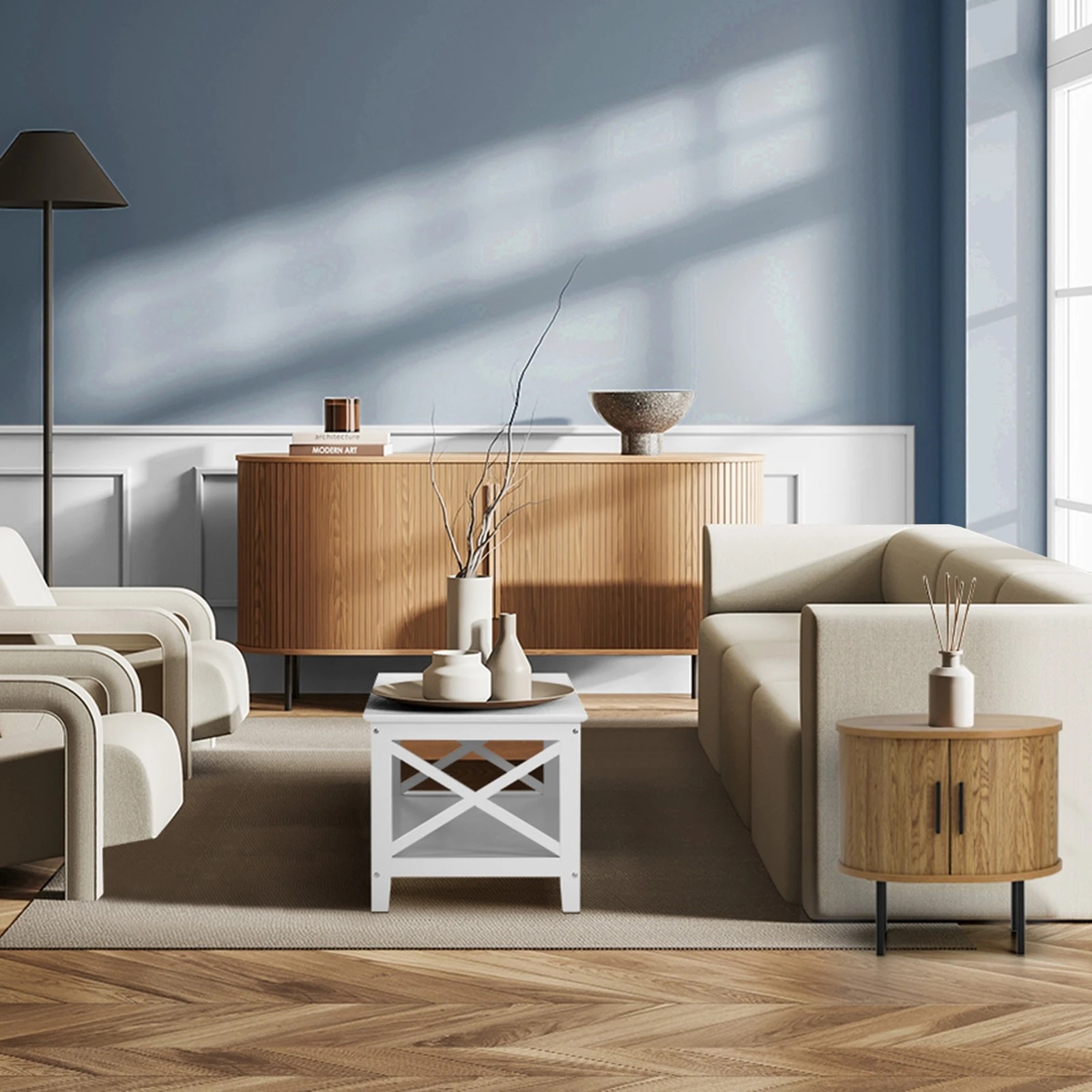 6 Oikiture Set of 2 Bedside Tables Side End Tables 2-tier Storage Cabinet - Natural, 6 of 9