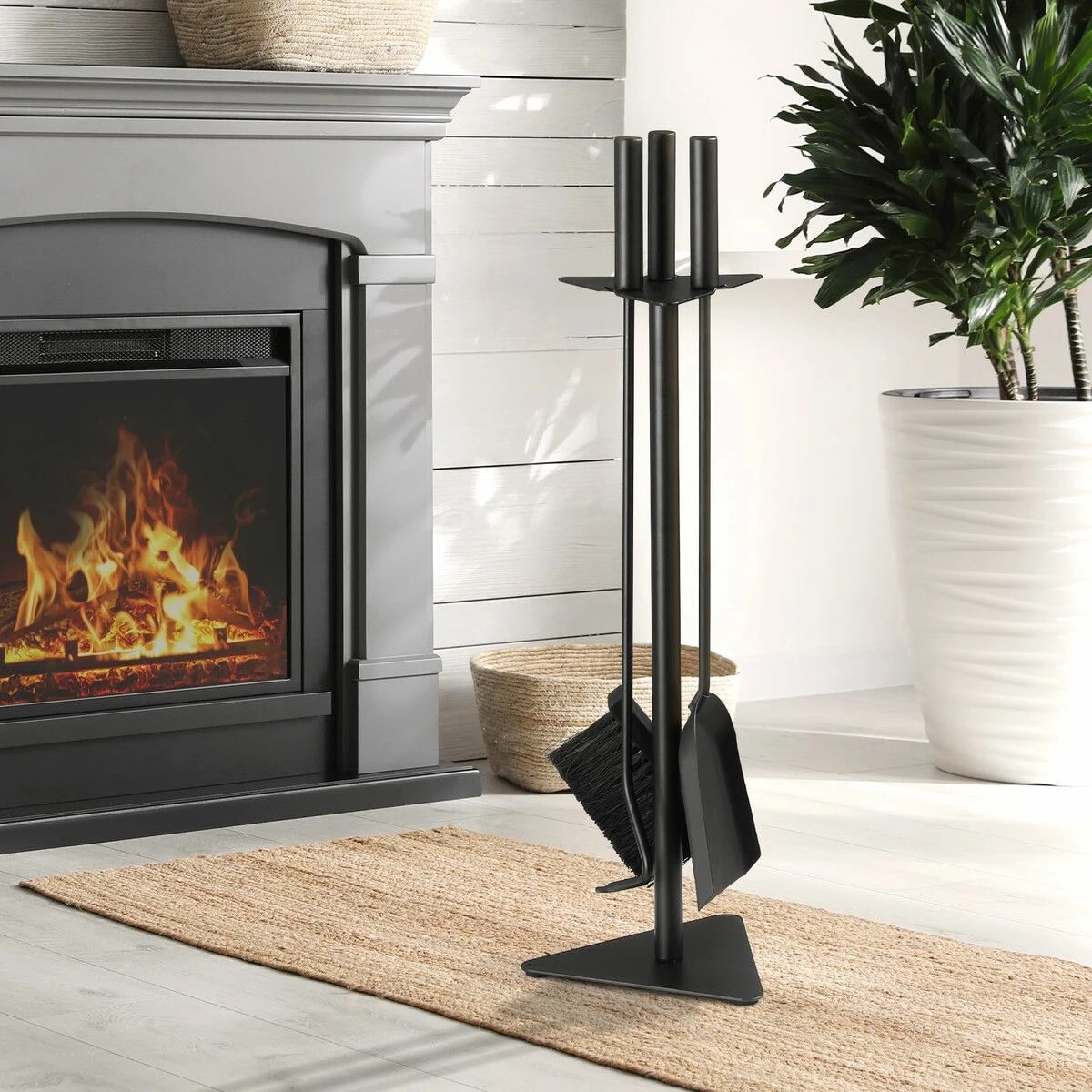 2 Ausway 4PCS Fireplace Tool Set Firepit Accessories Poker Fire Shovel Brush Stand Cast Iron Black, 2 of 5