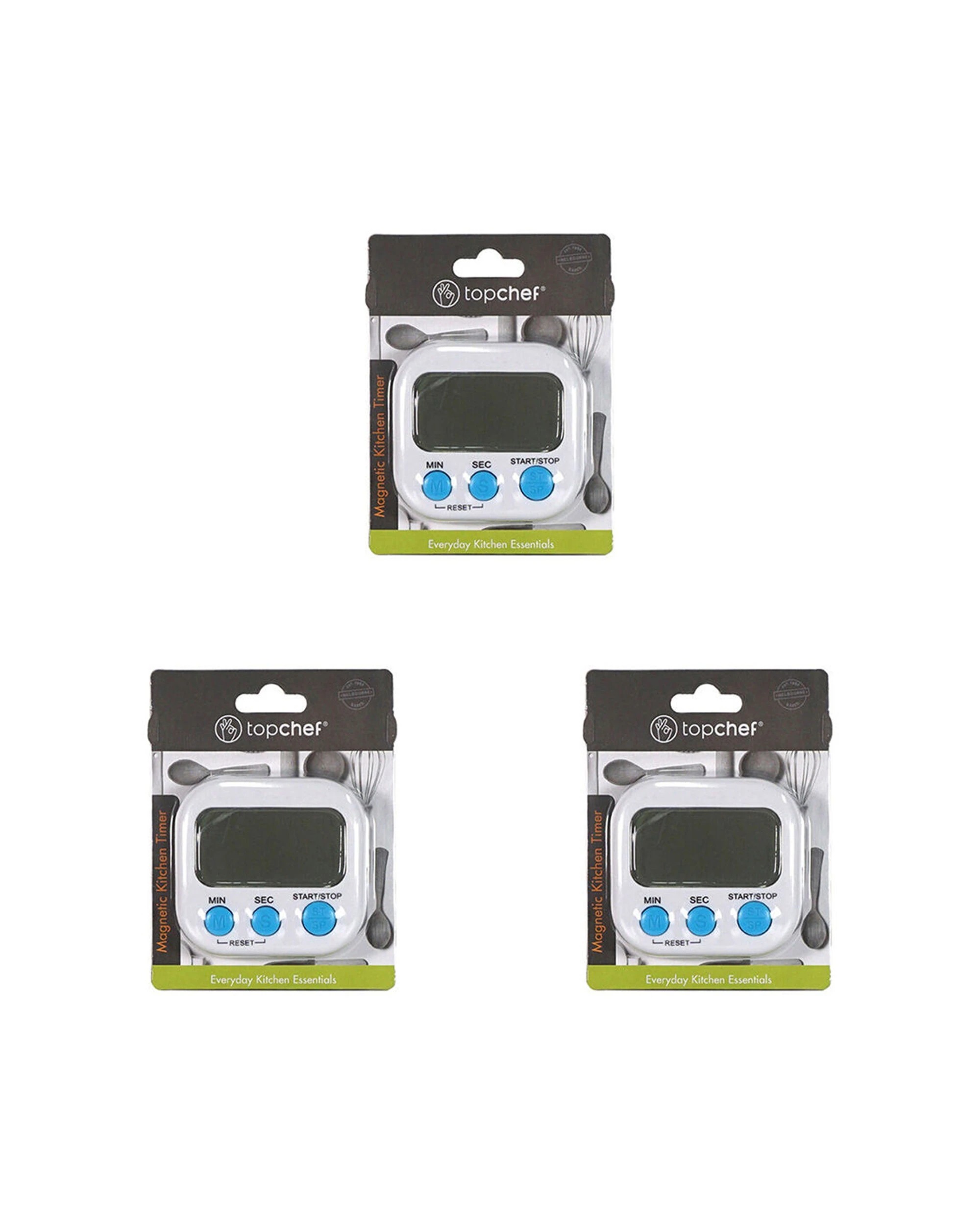 1 Topchef 3PK Digital Kitchen Cooking Timer Stand With Magnetic Back 8x7cm - White, 1 of 1