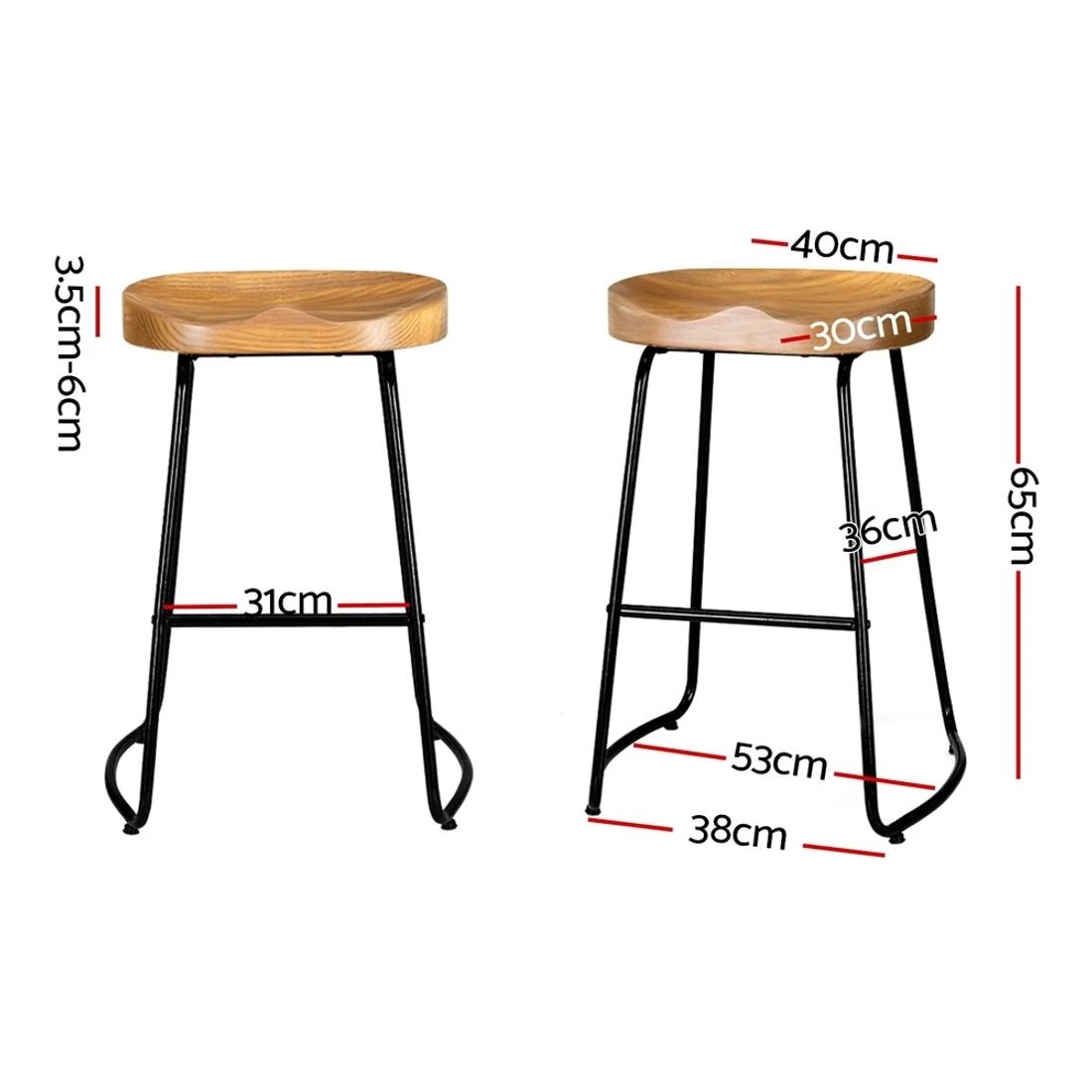 2 Artiss 4x Bar Stools Tractor Seat 65cm Wooden - Brown, 2 of 5