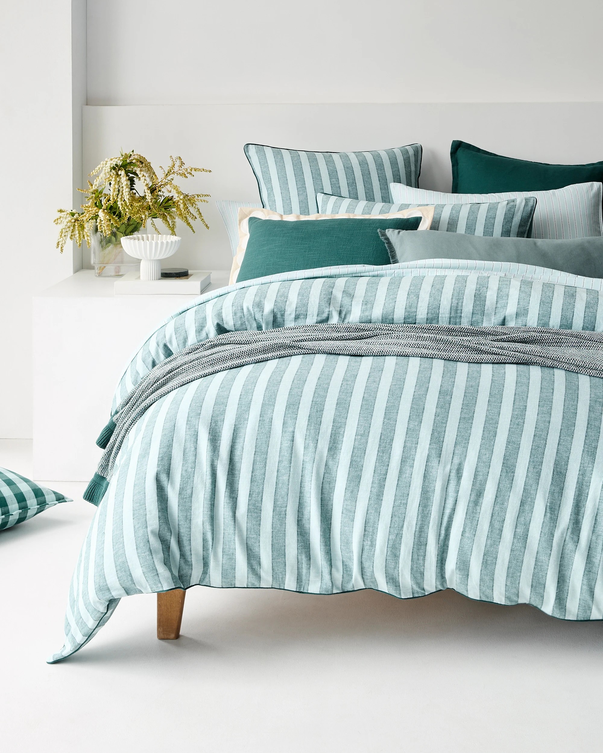 1 Target Reid Stripe Linen/Cotton Quilt Cover Set - Queen Bed - Green, 1 of 6