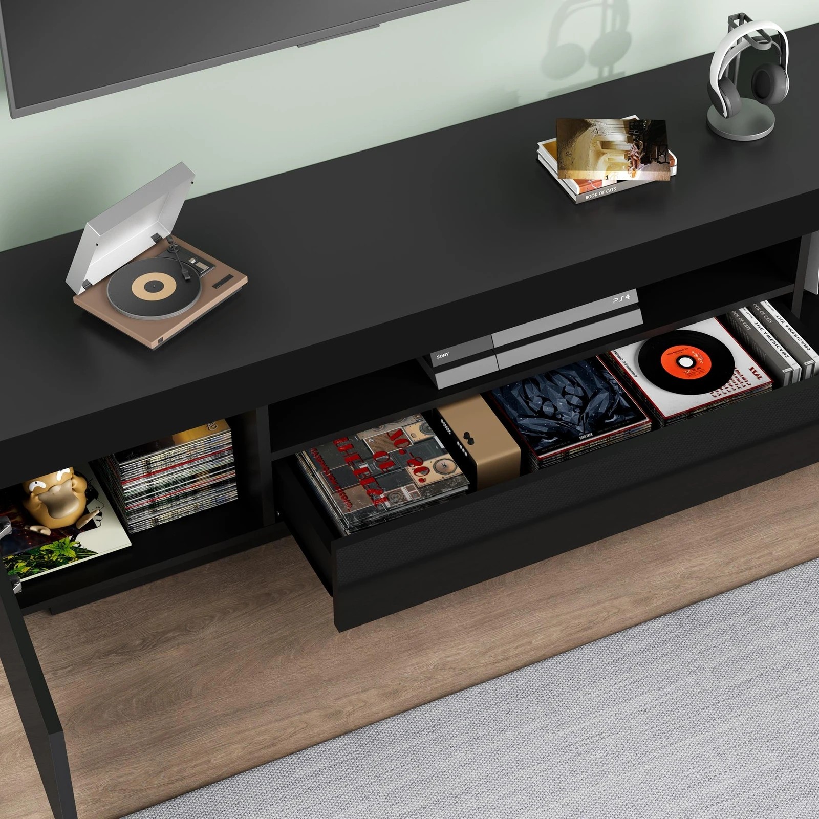 8 Alfordson Entertainment Unit 180cm TV Cabinet Stand LED Light Gloss - Black, 8 of 10