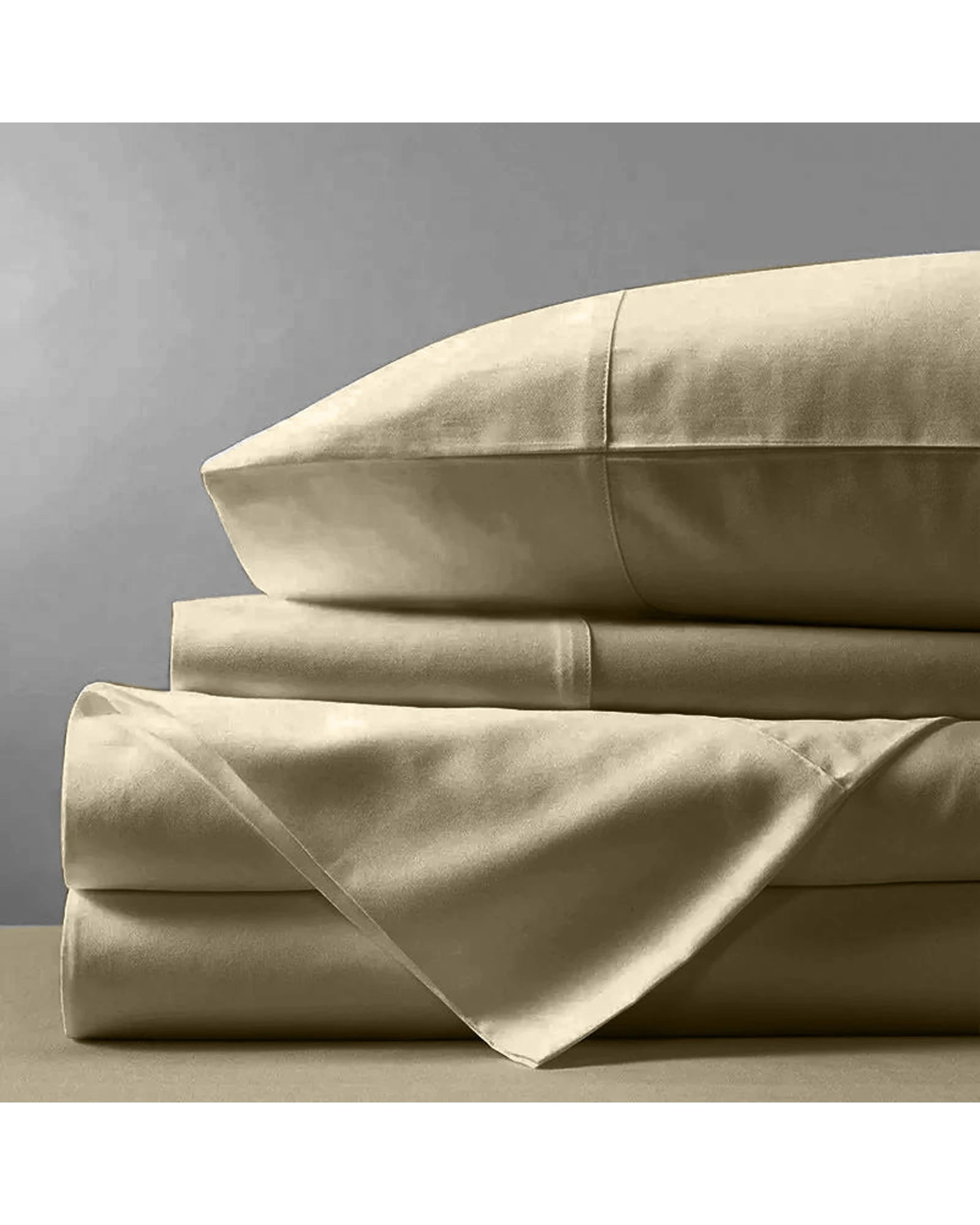 1 Cotton More 650TC Sateen 100% Cotton Sheet Set - Single Bed - Beige, 1 of 2