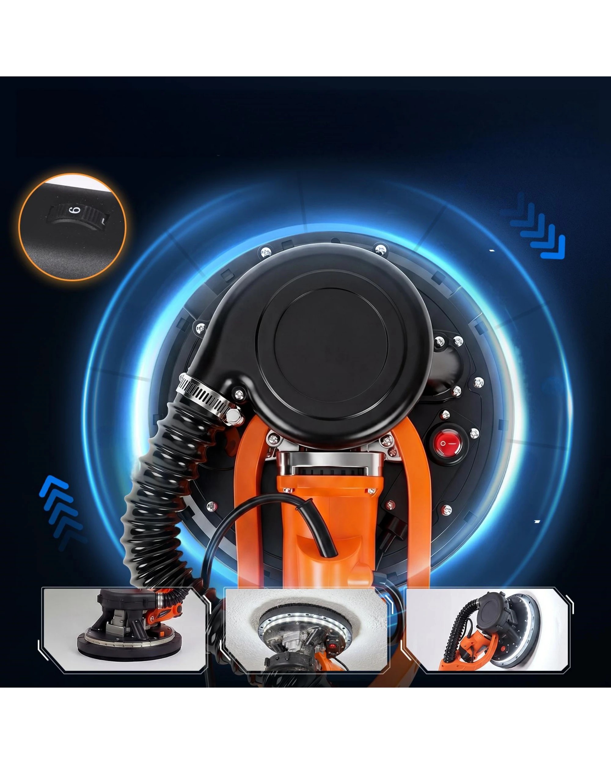 7 Advwin Drywall Sander 950W Electric Drywall Sander Vacuum 7-Level Speed 1000-2300RPM - Orange, 7 of 10