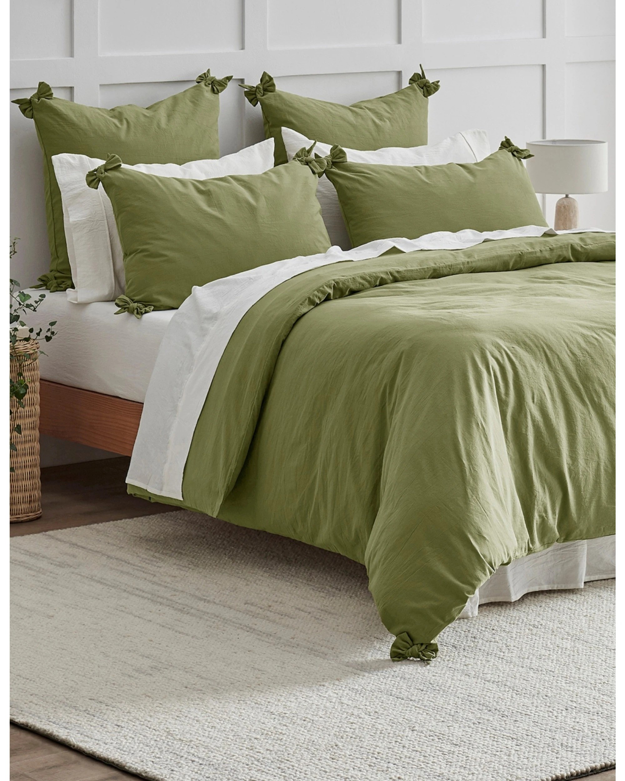 7 Dreamaker Bonnie Washed Cotton Quilt Cover Set with Bows - King Single Bed - Olive, 7 of 9