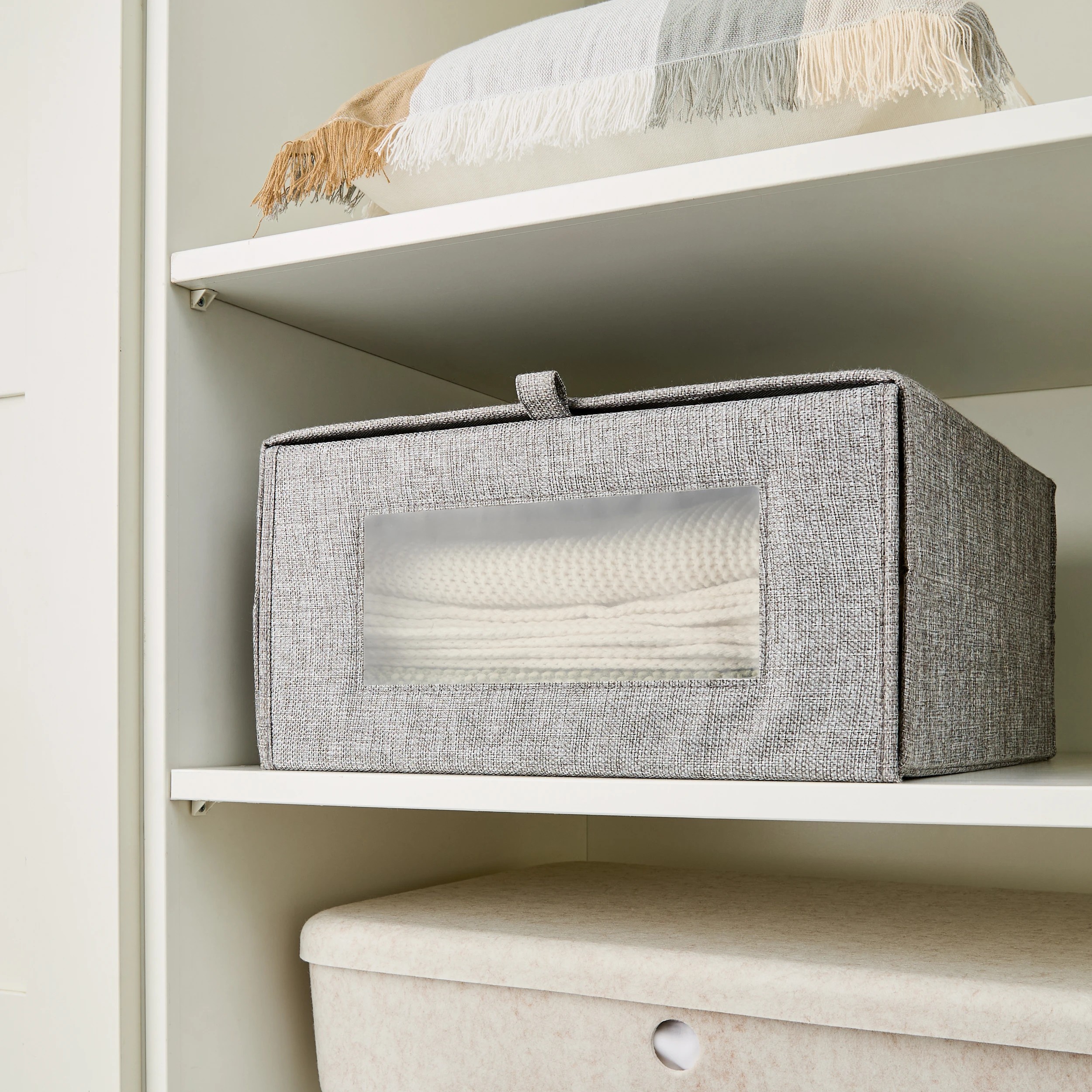 1 Linen Look Clothing Storage Box - Charcoal, 1 of 8