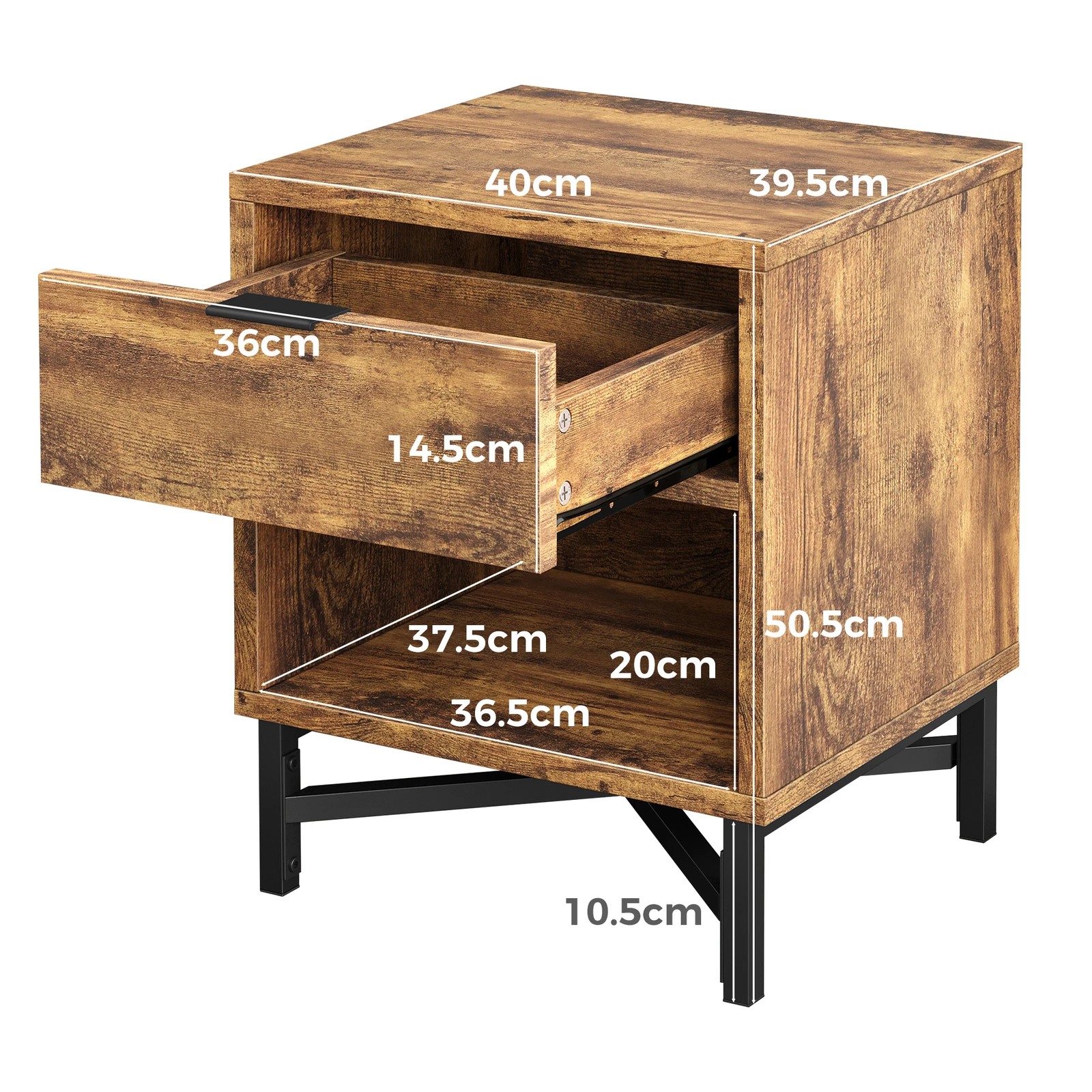 10 Alfordson 2x Bedside Table Retro Nightstand Side Cabinet - Oak, 10 of 10