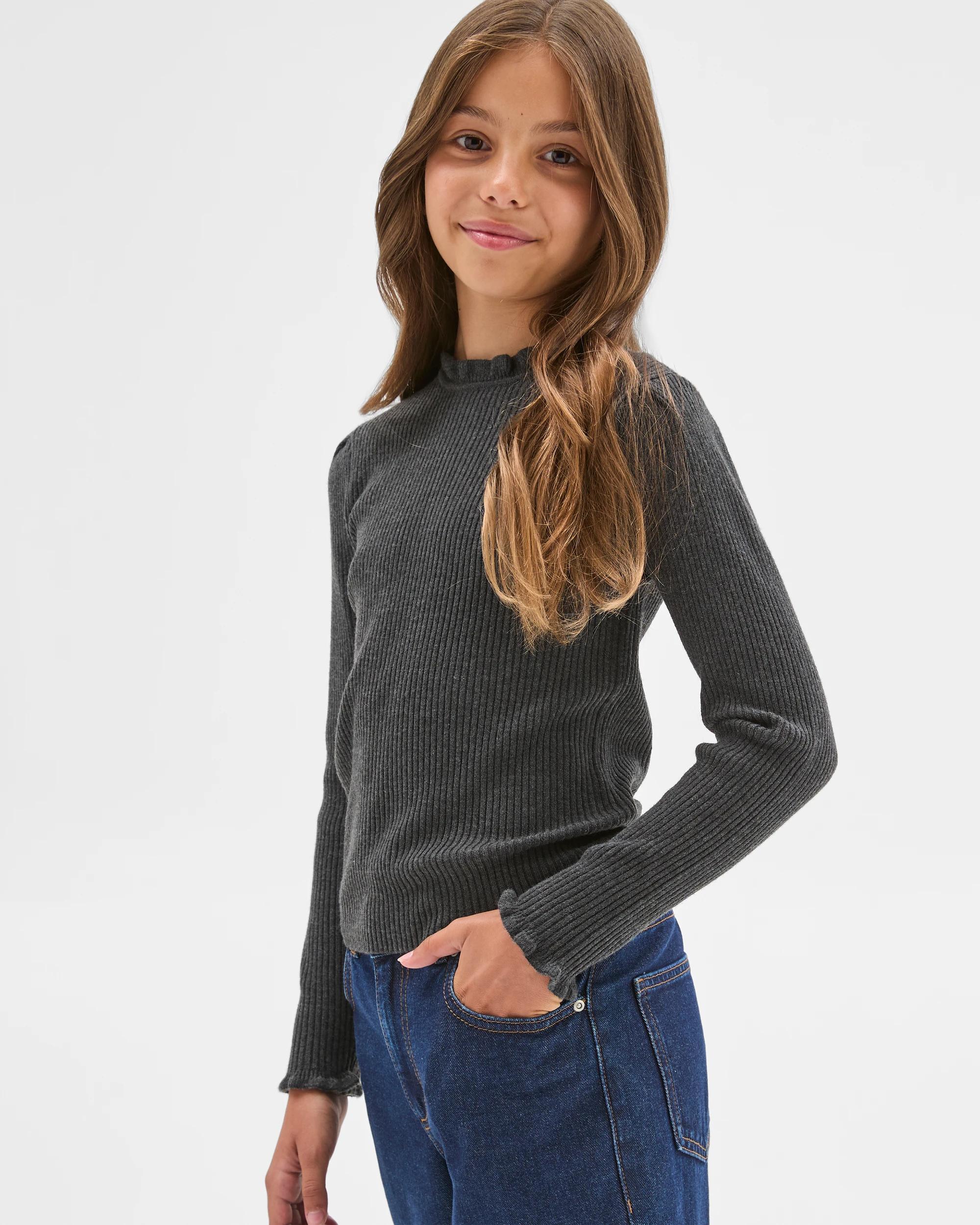 3 Target Kids Long Sleeve Rib Knit Top CHARCOAL, 3 of 7