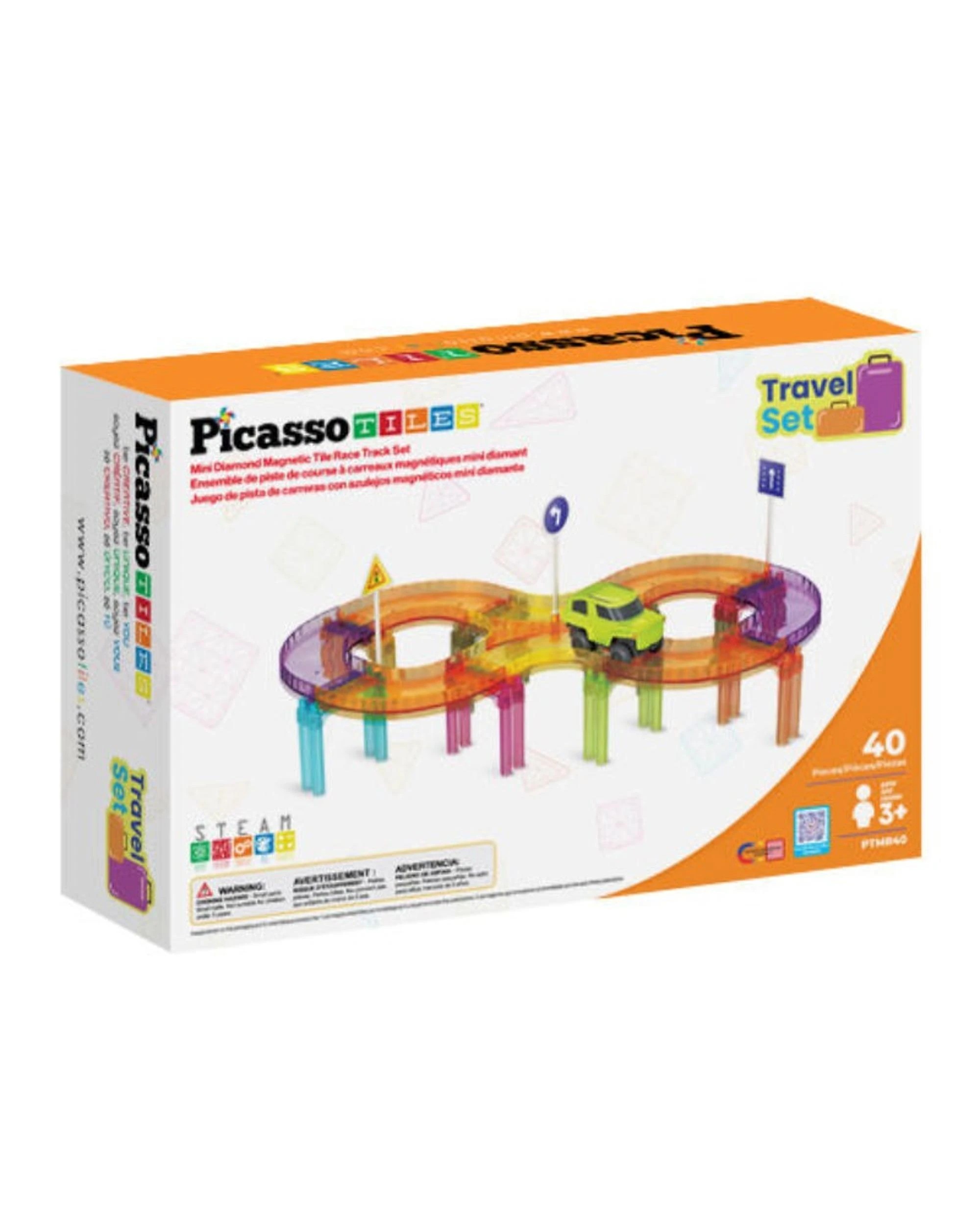 1 PicassoTiles Mini Diamond Magnetic Tile Race Track Travel Set 40 Pieces, 1 of 3