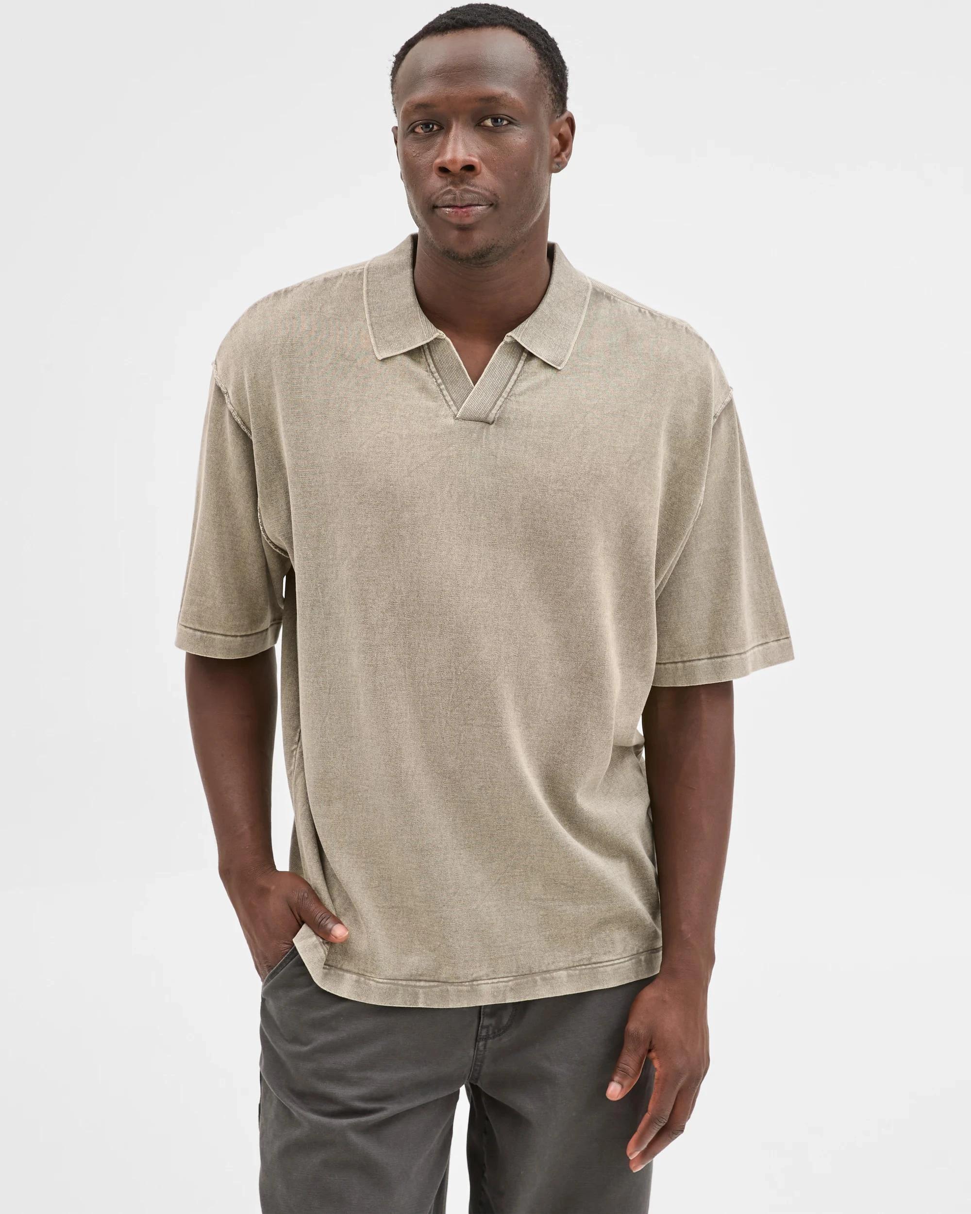 2 Commons Australian Cotton Knit Polo Top STONE KHAKI, 2 of 6