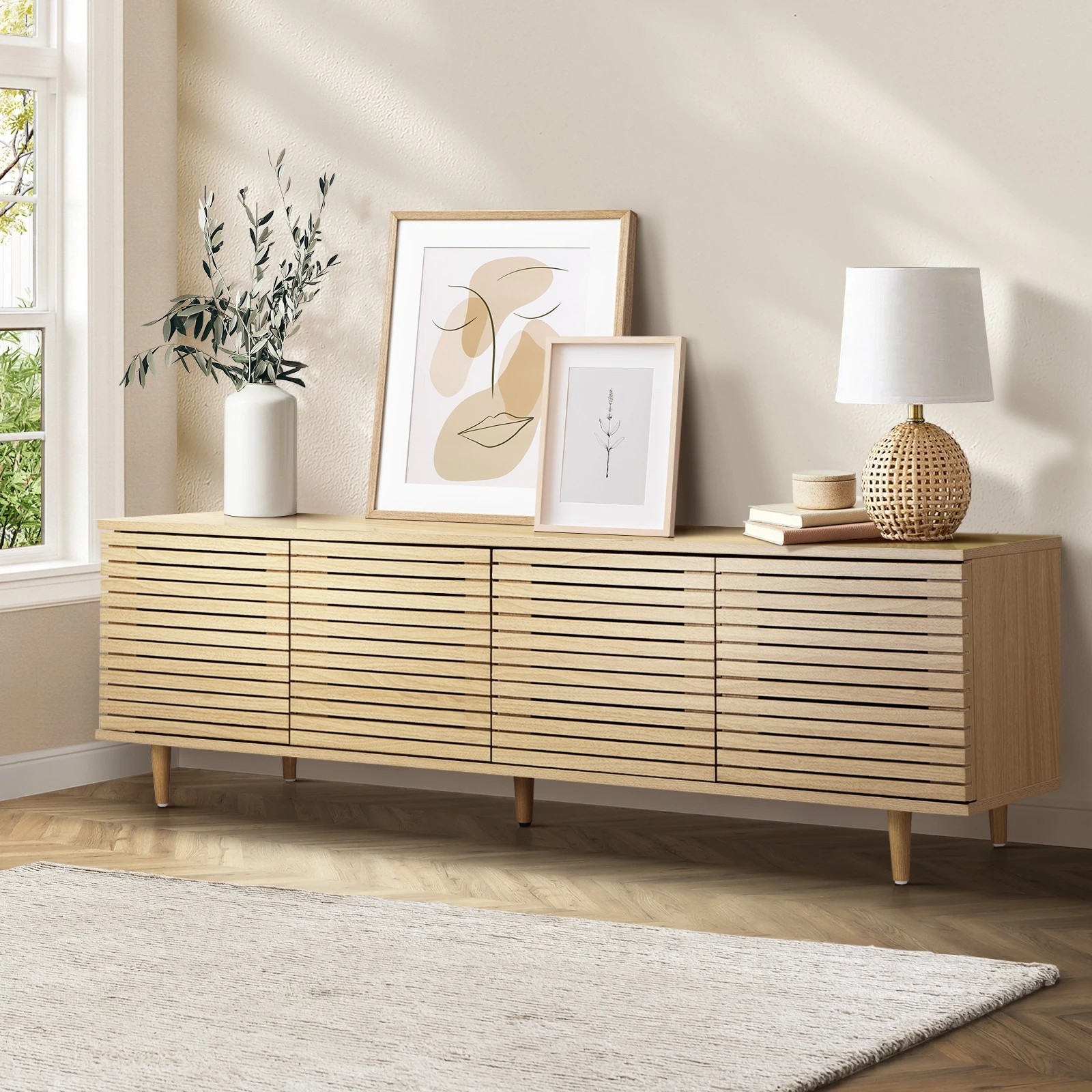 2 Oikiture Tv Cabinet Entertainment Unit 160cm
 - Natural, 2 of 10