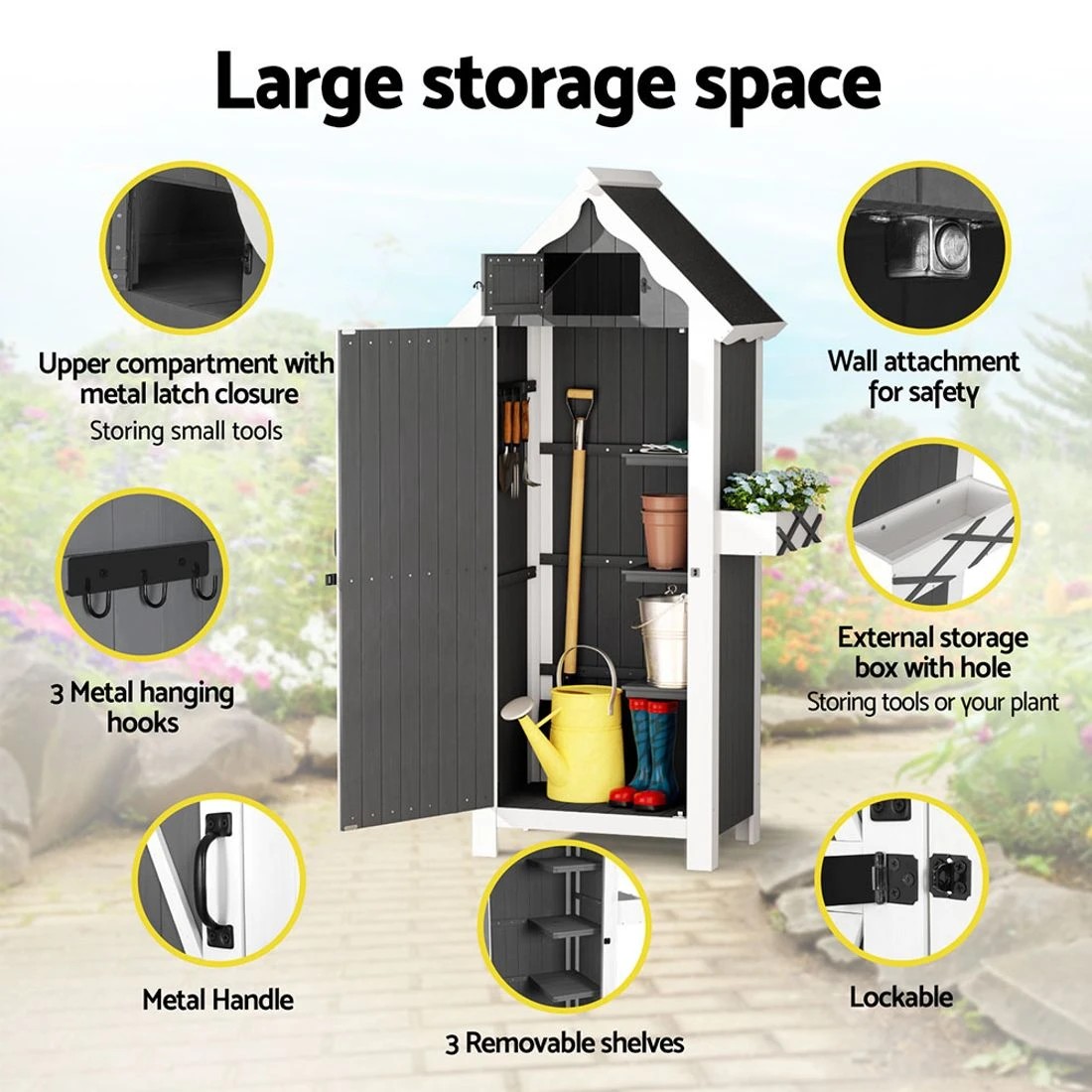7 Gardeon Outdoor Storage Cabinet Shed Box Wooden Shelf Chest Garden - Grey, 7 of 8