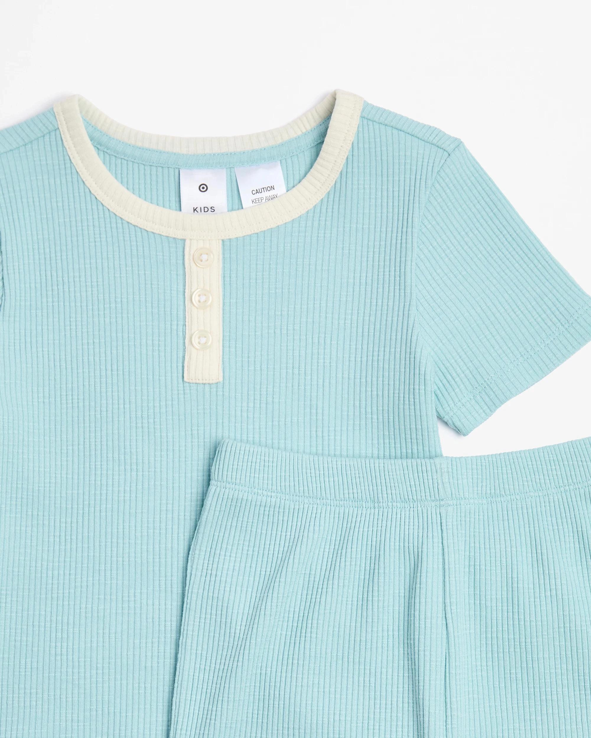 5 Target Younger Girls Henley Slub Rib Knit Pajama Set GREEN, 5 of 6