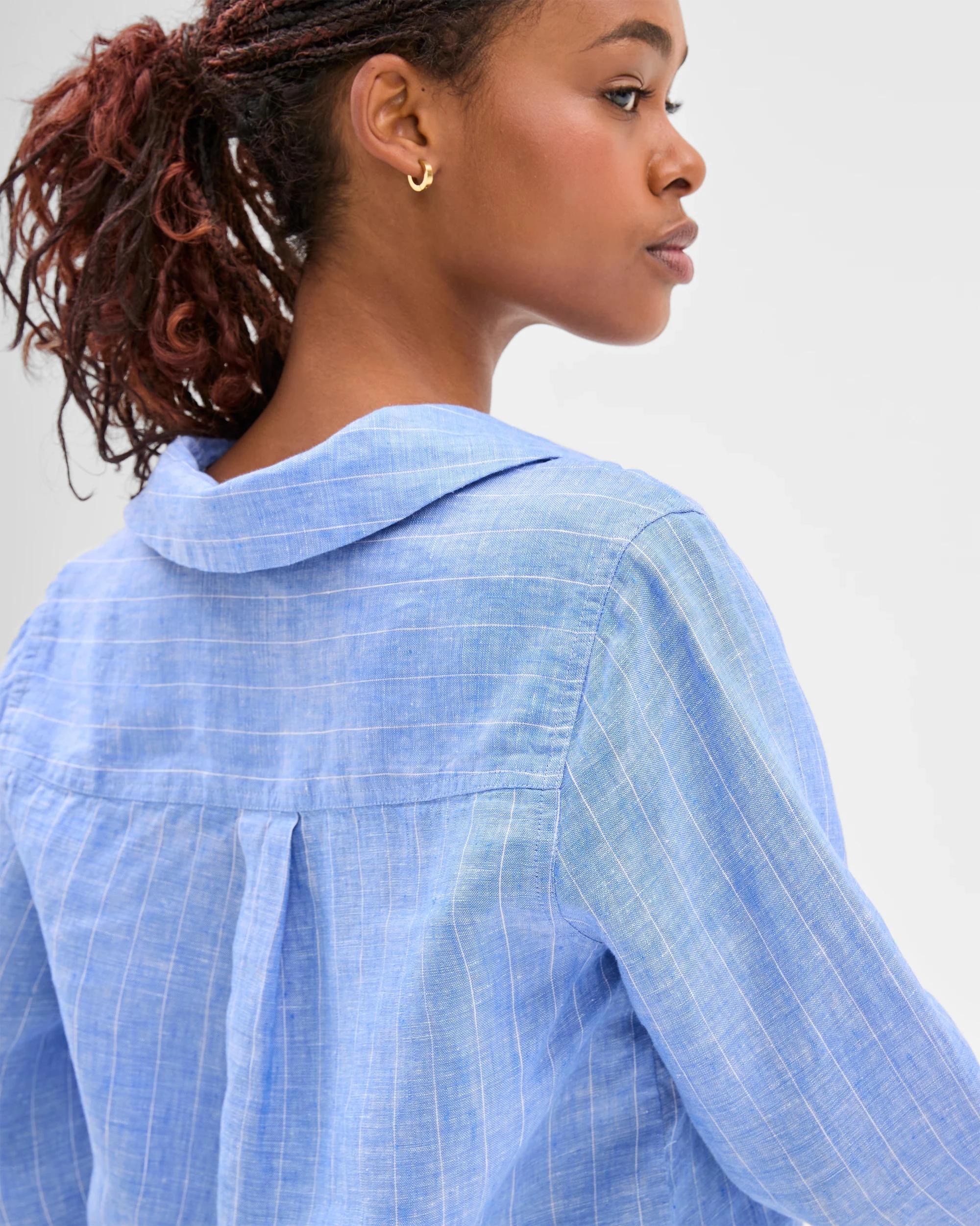 6 Target Petites Petites European Linen Popover Shirt BOLD BLUE STRIPE, 6 of 8