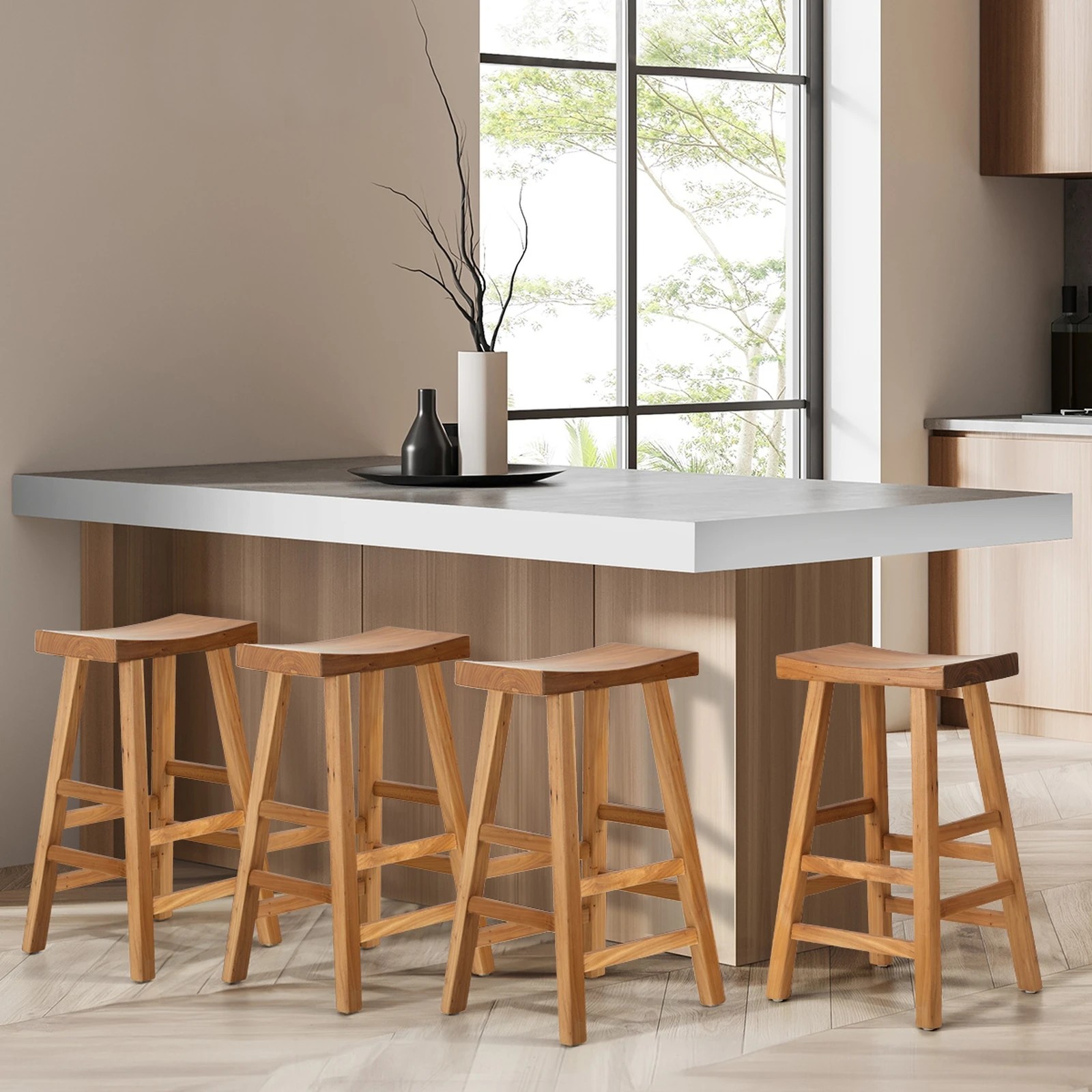 5 Oikiture Set Of 4 Bar Stools Kitchen Stool Wooden Counter Chairs
 - Natural, 5 of 10