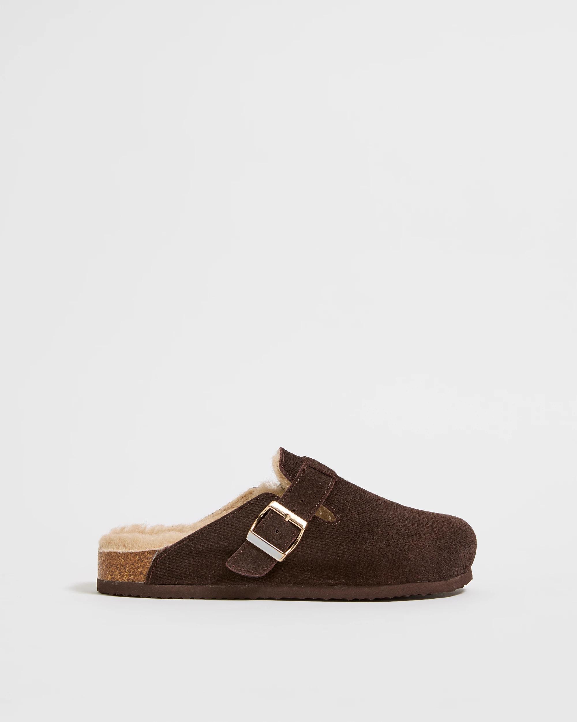 1 Target Woman Naylah Genuine Suede Leather Fur Lined Moulded Cork Mule BROWN CORD, 1 of 3