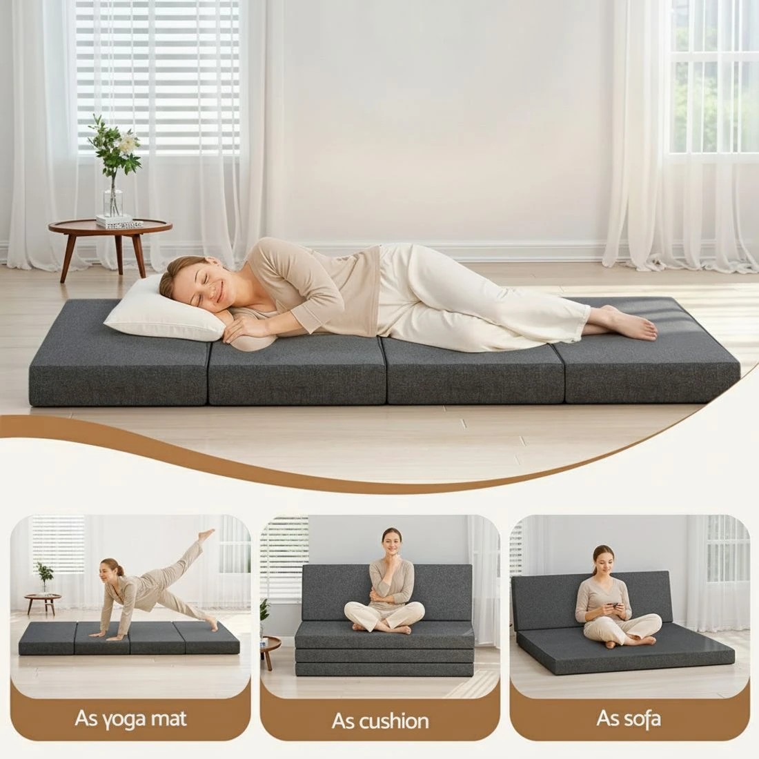 4 Giselle Bedding Foldable Mattress Folding Foam Mattresses Portable Mat Queen - Queen Bed - Grey, 4 of 9