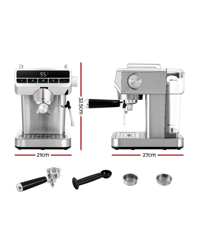 Devanti 20 Bar Coffee Machine Espresso Cafe Maker - Si