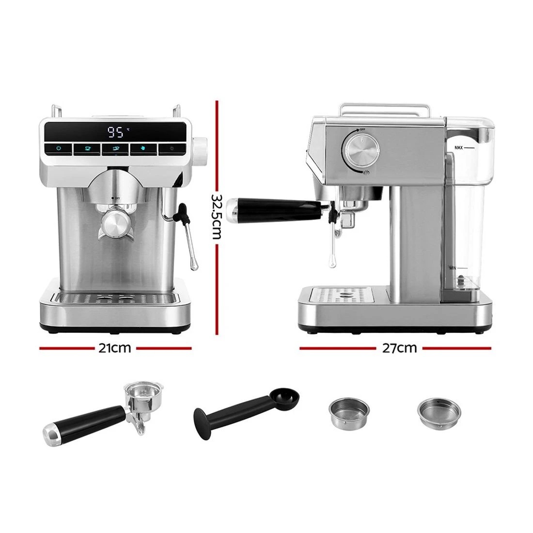 1 Devanti 20 Bar Coffee Machine Espresso Cafe Maker - Silver, 1 of 5