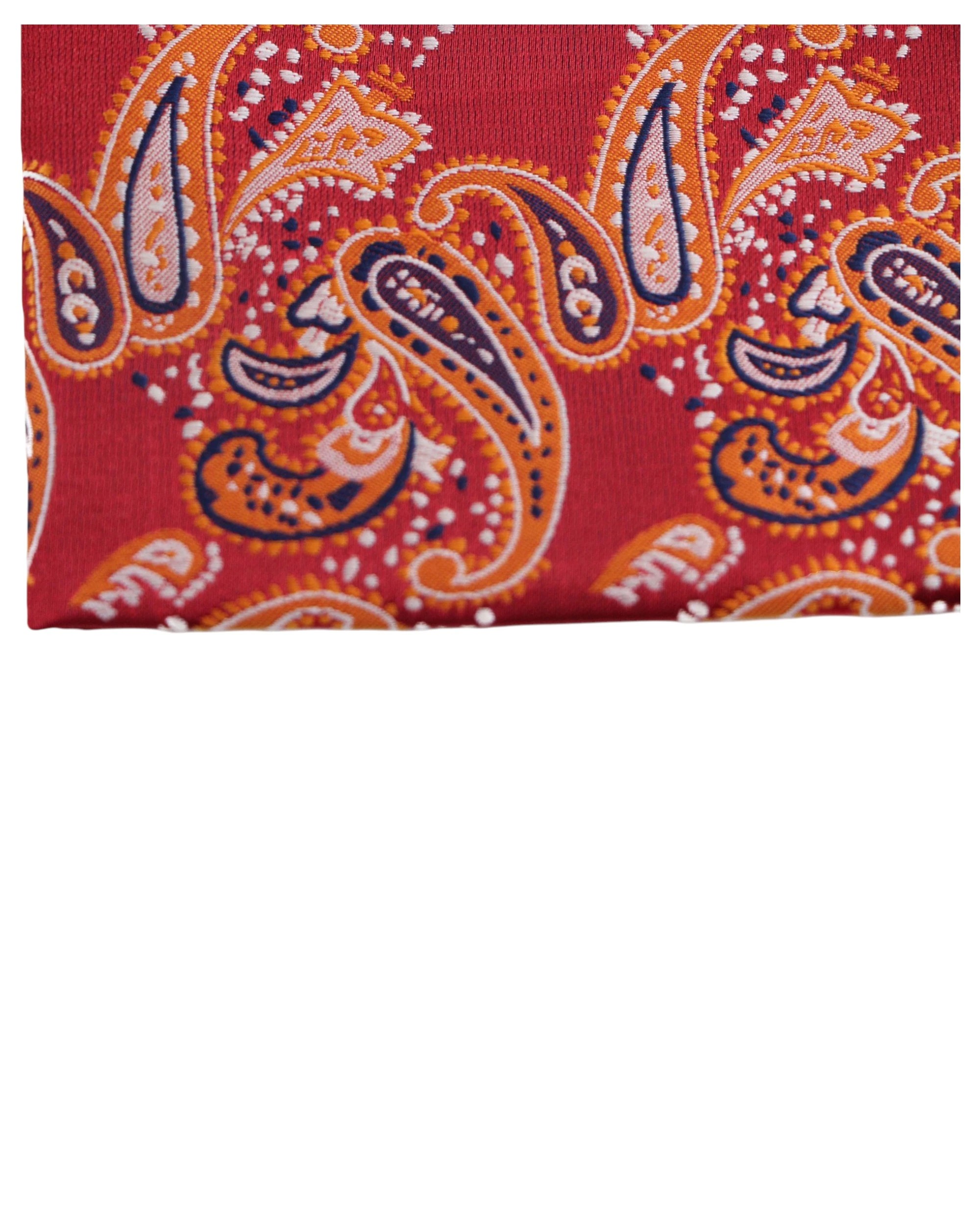 2 Zasel Mens Red & Orange Paisley Silk Pocket Square - Multi - Multi, 2 of 3