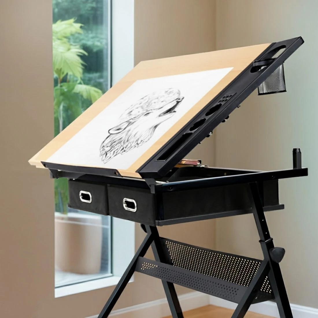 4 Artiss Drawing Desk Drafting Table - Brown, 4 of 6