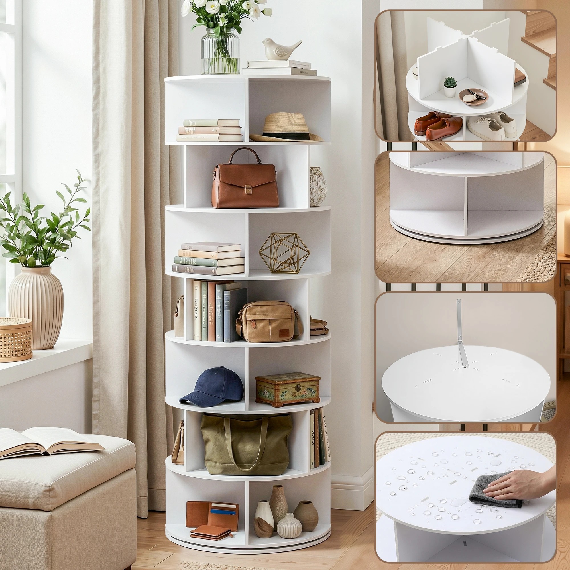 7 Artiss 7 Tier 360° Rotating Shoe Rack Storage Display Shelf - White, 7 of 8