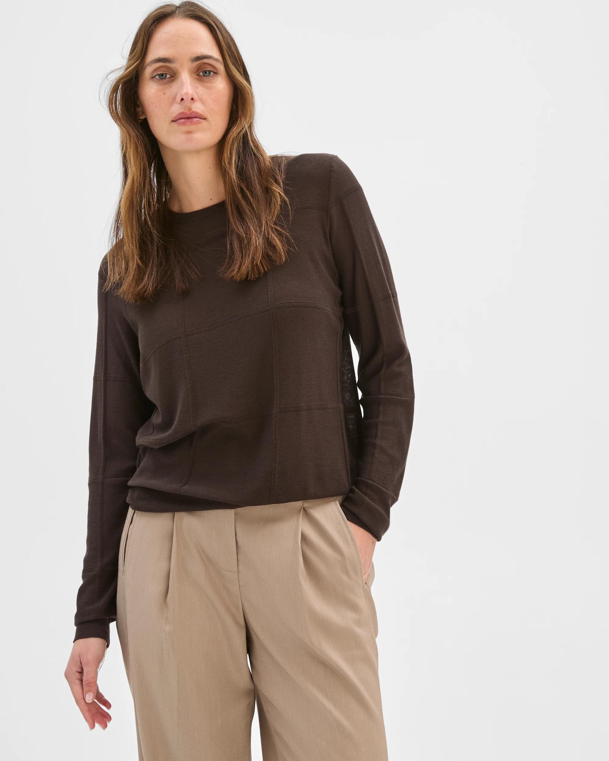 3 Preview Windowpane Knit Jumper COFFEE BEAN, 3 of 7