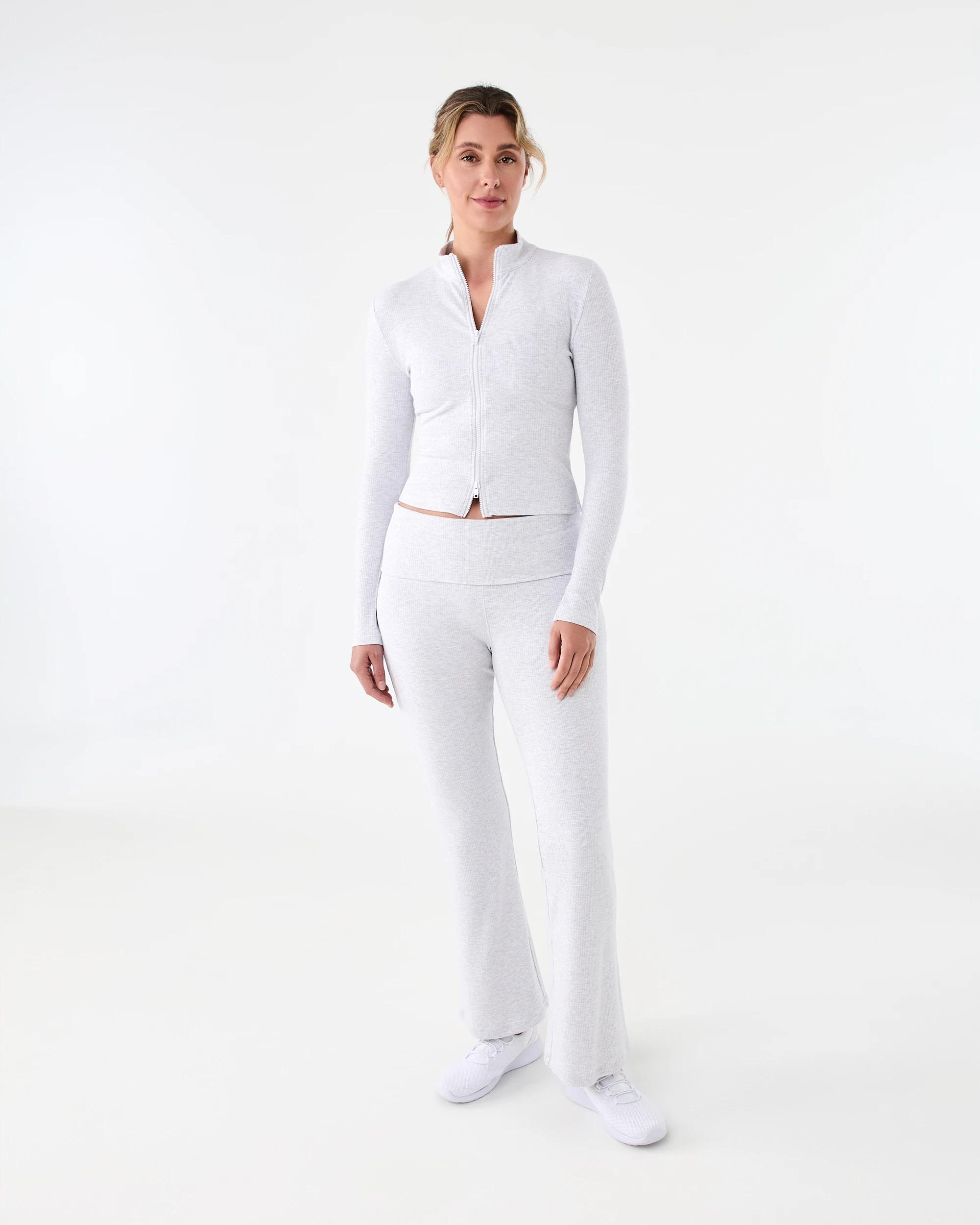 9 Active Womens Ribbed Zip Through Long Sleeve Top Heather, 9 of 9
