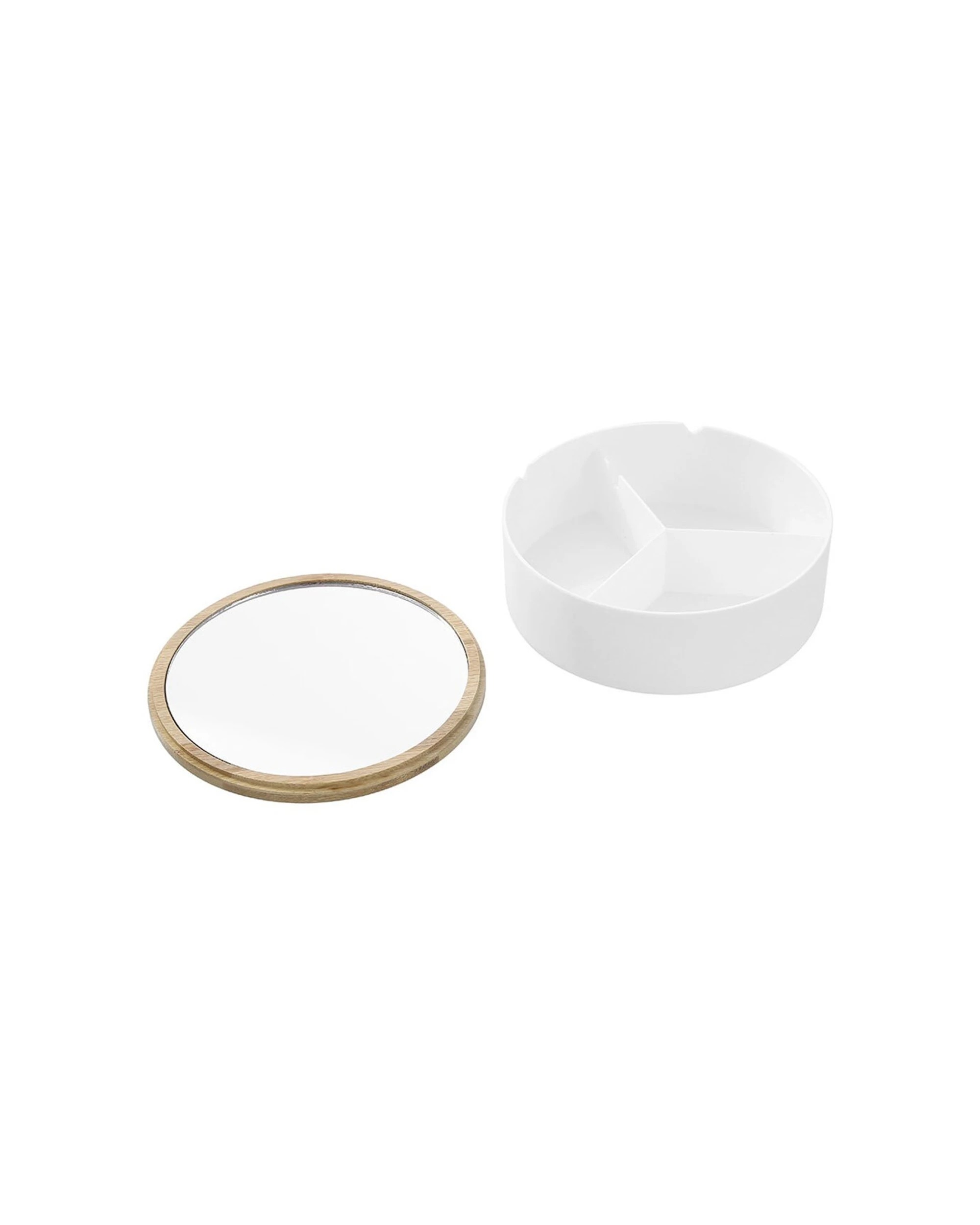 3 Boxsweden Bano Round Organiser Box With Mirror Bamboo Top 14cm x 14cm x 5cm, 3 of 5