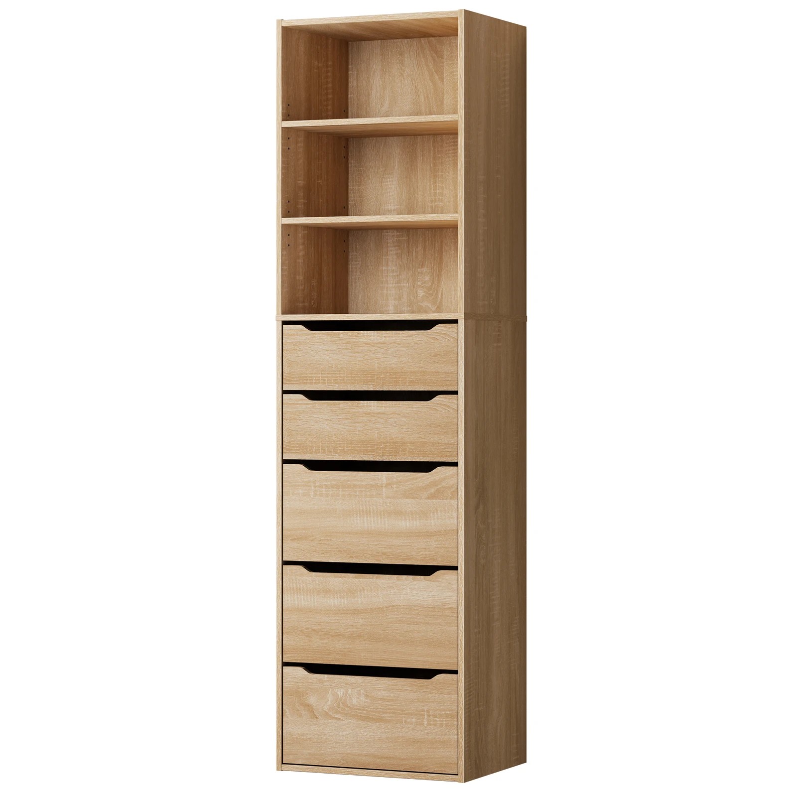 1 Alfordson Chest of 5 Drawers Office Storage Cabinet Tallboy Bedroom - Oak, 1 of 10