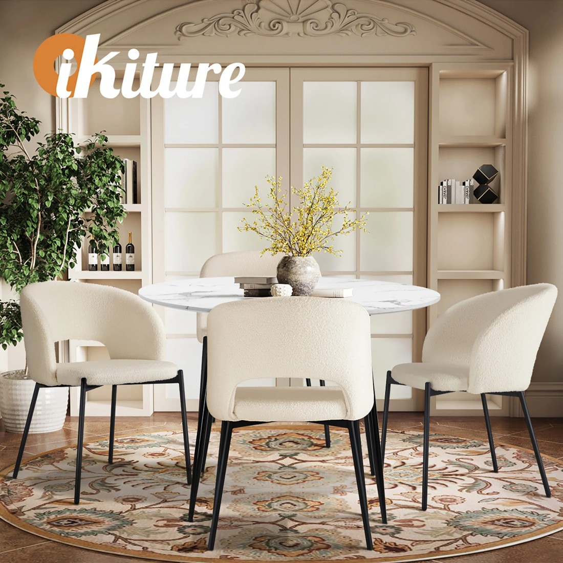 6 Oikiture 110cm Round Dining Table With 4pcs Dining Chairs Sherpa
 - Multi, 6 of 10