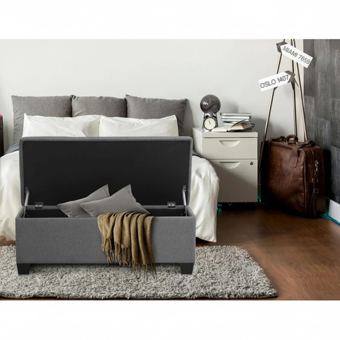 6 Artiss Storage Ottoman Blanket Box 97cm Linen - Grey, 6 of 9