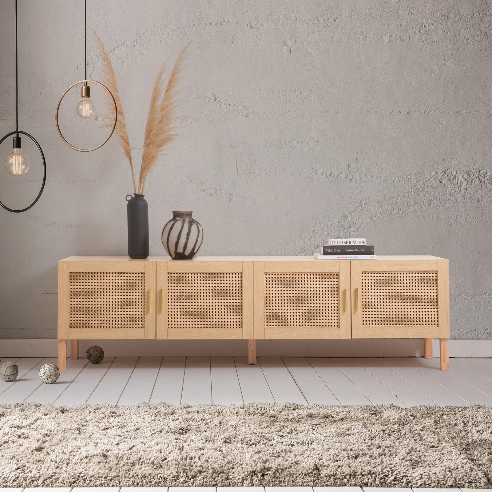 2 Casa Decor Santiago Rattan Entertainment Unit TV Stand Cabinet Storage Oak - Brown, 2 of 9