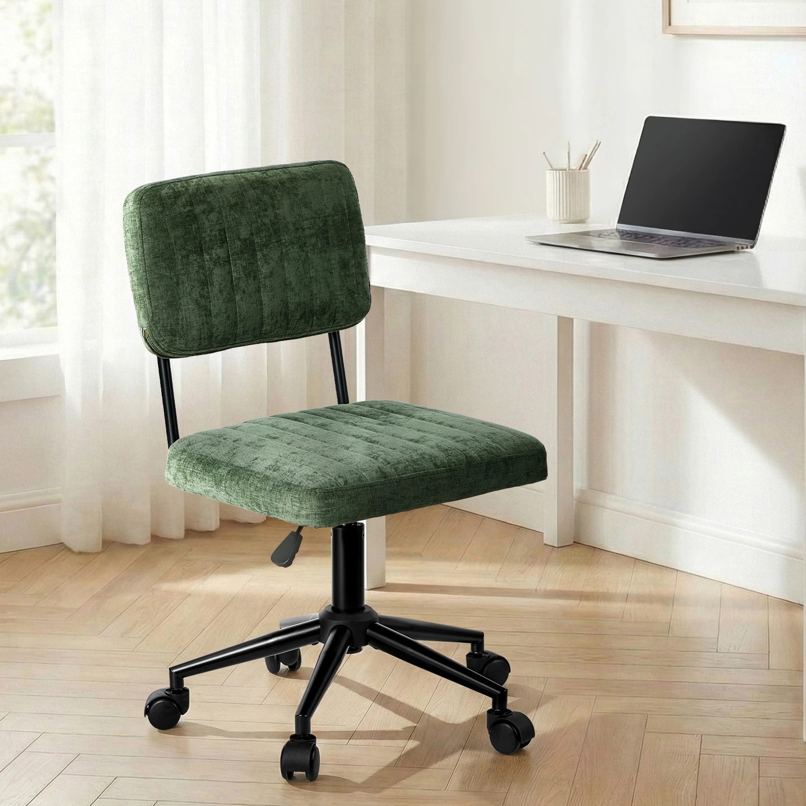 3 Oikiture Mid Back Armless Office Chair Swivel Computer Seat Polyester - Green, 3 of 7