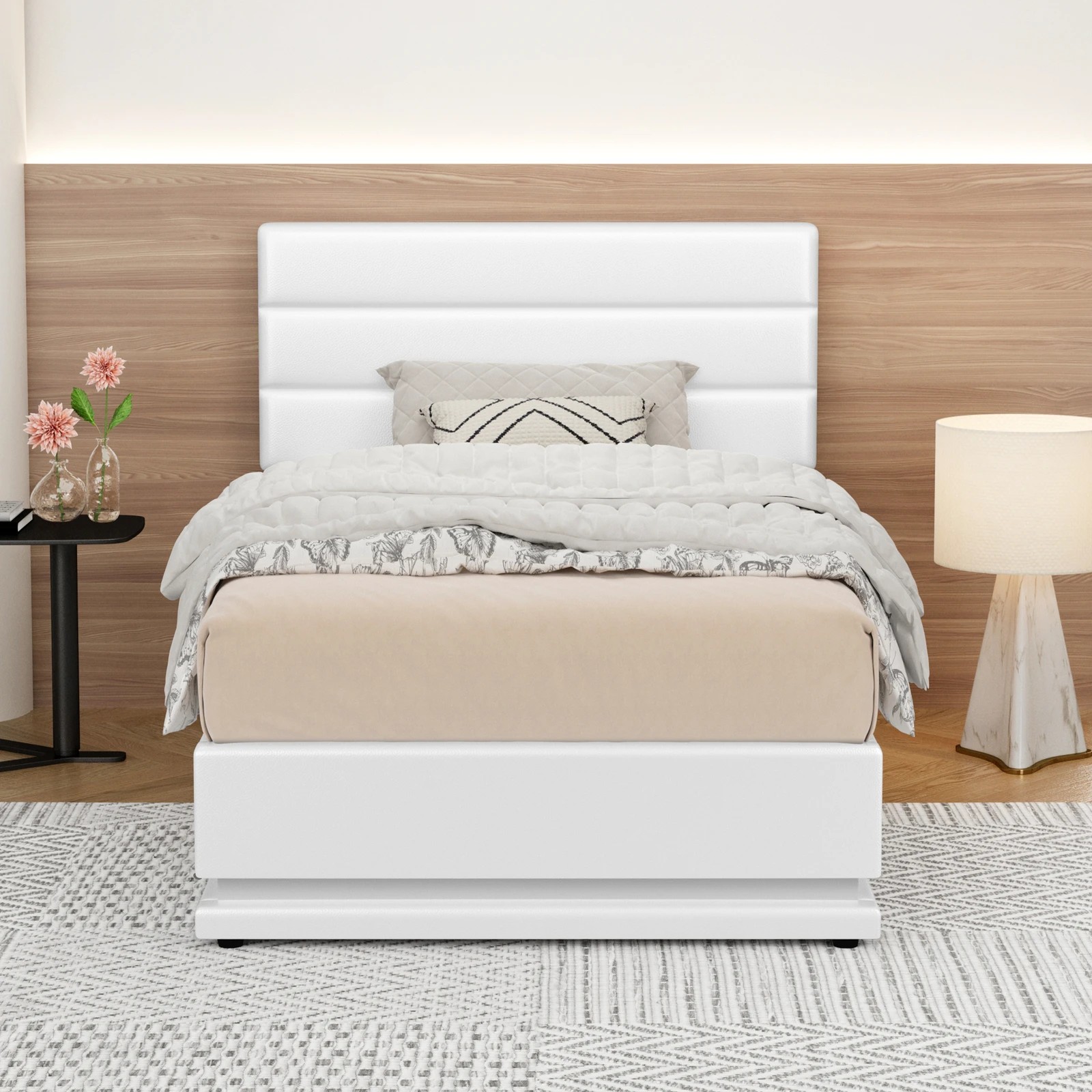 4 Alfordson Bed Frame Single Size Platform RGB LED Gas Lift Base Storage - White, 4 of 10